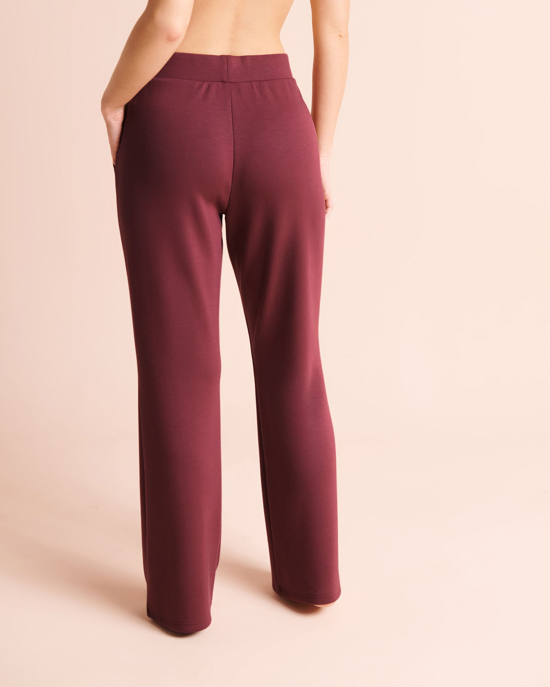 LA VIE EN ROSE Pantalon coupe droite en double tricot Bourgogne 50200125 - Voir2