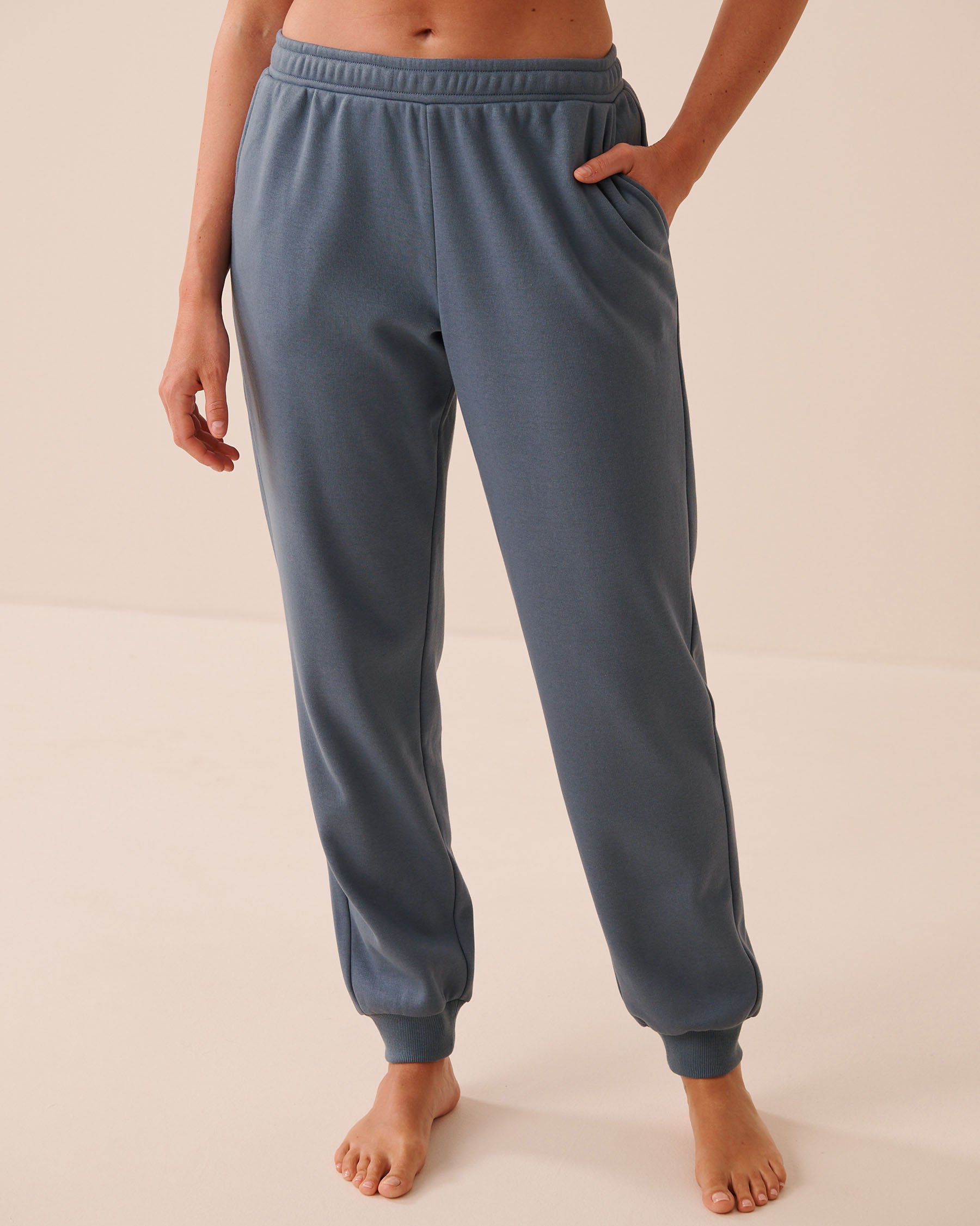 LA VIE EN ROSE Pantalon jogger en molleton brossé Bleu denim 50200127 - Voir1