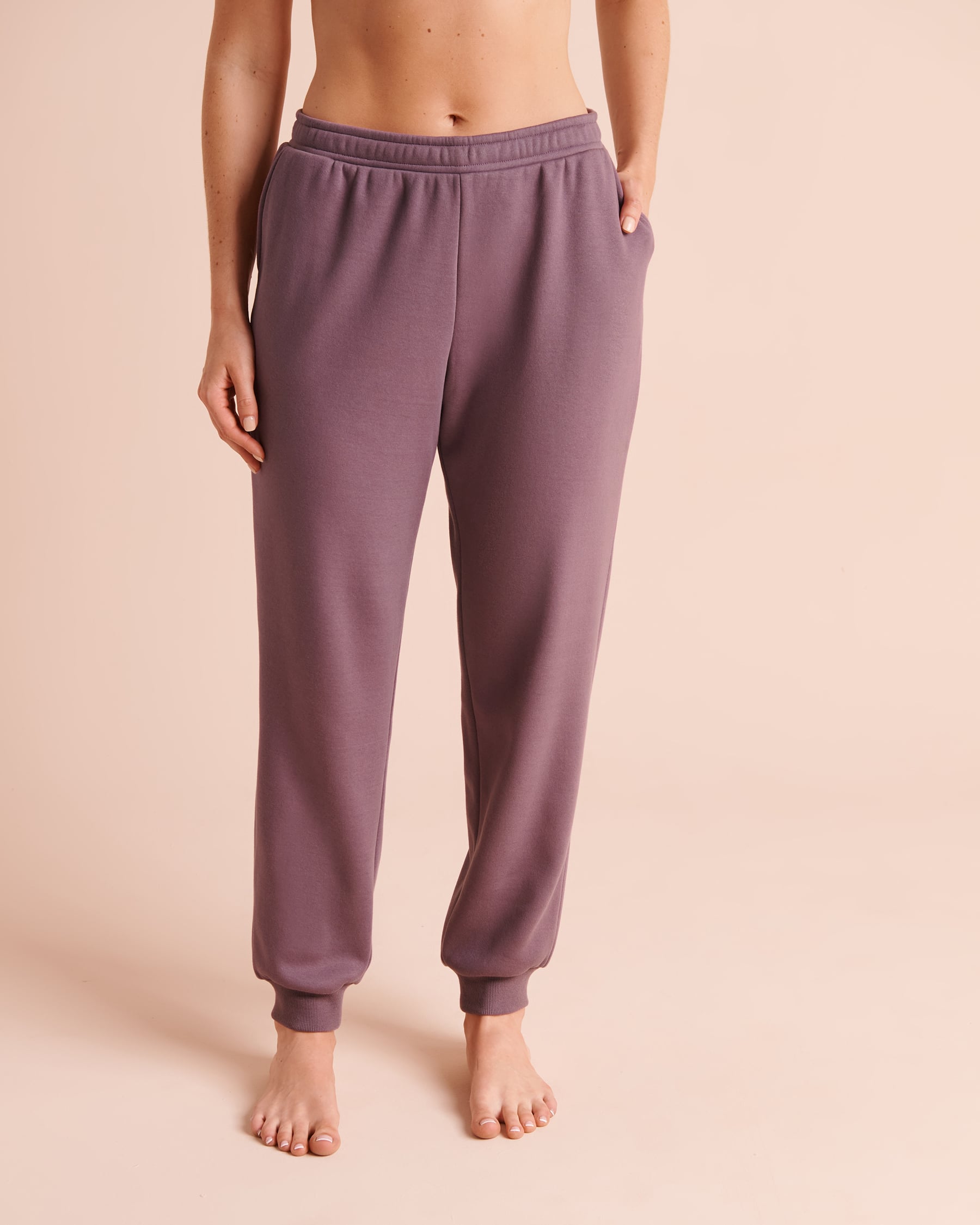LA VIE EN ROSE Pantalon jogger en molleton brossé Prune 50200127 - Voir1