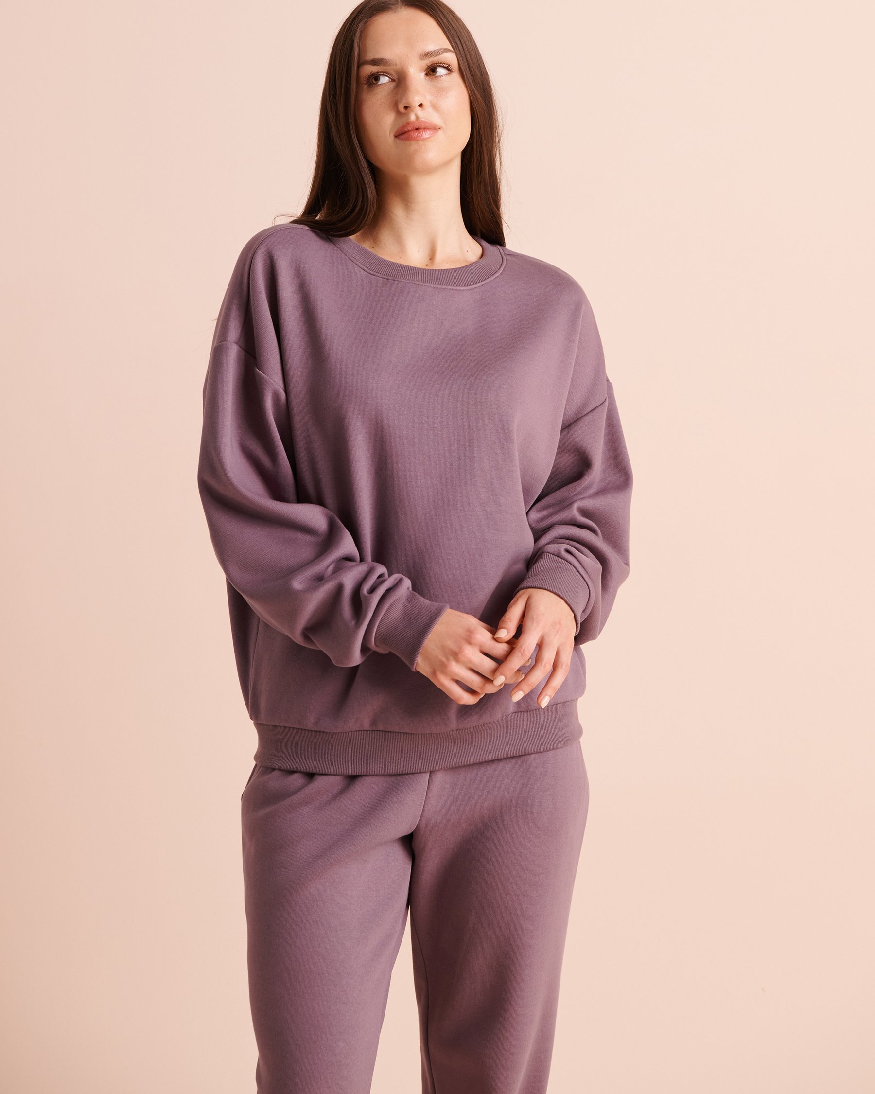 LA VIE EN ROSE Chandail manches longues en molleton brossé Prune 50100145 - Voir1