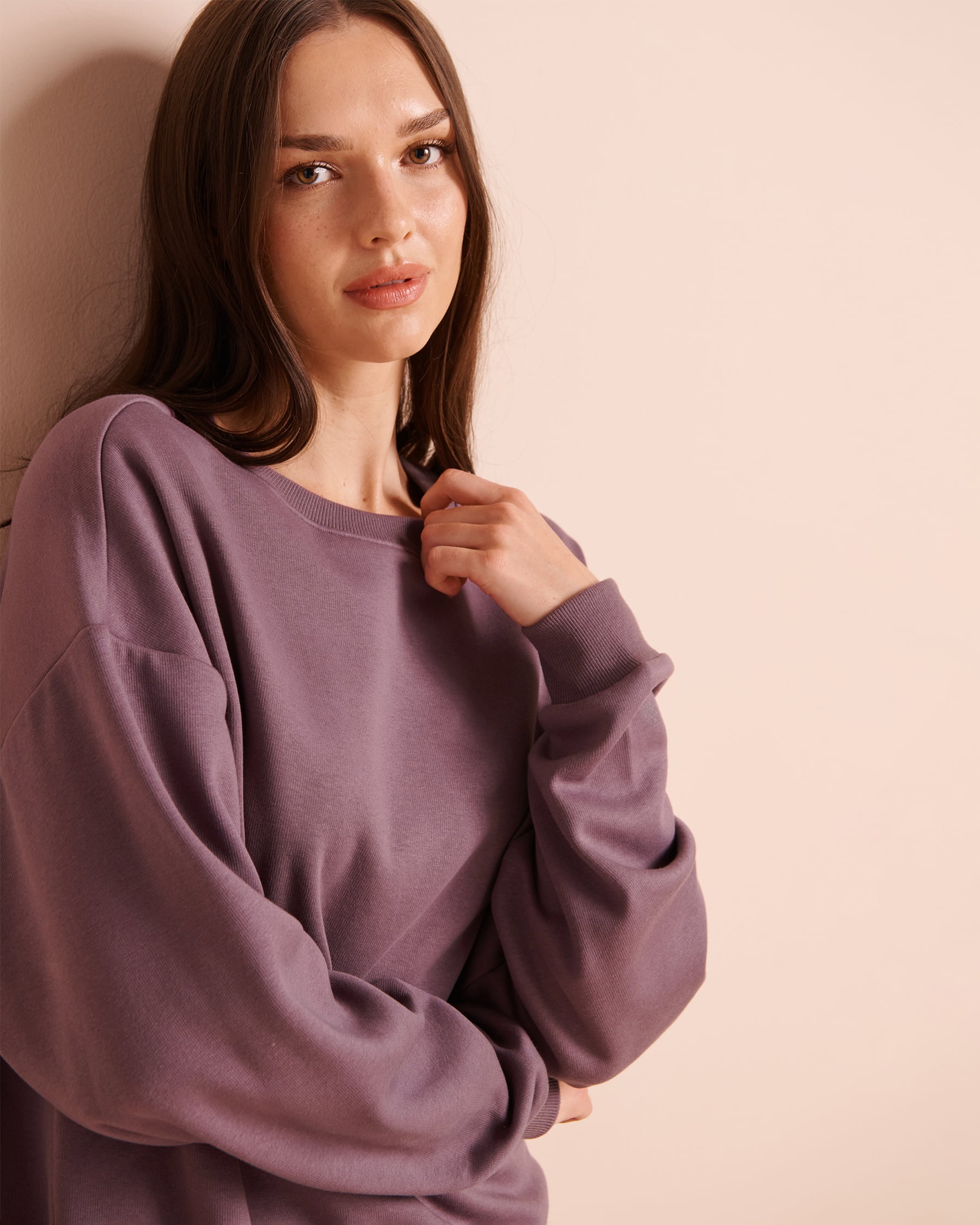 LA VIE EN ROSE Chandail manches longues en molleton brossé Prune 50100145 - Voir3