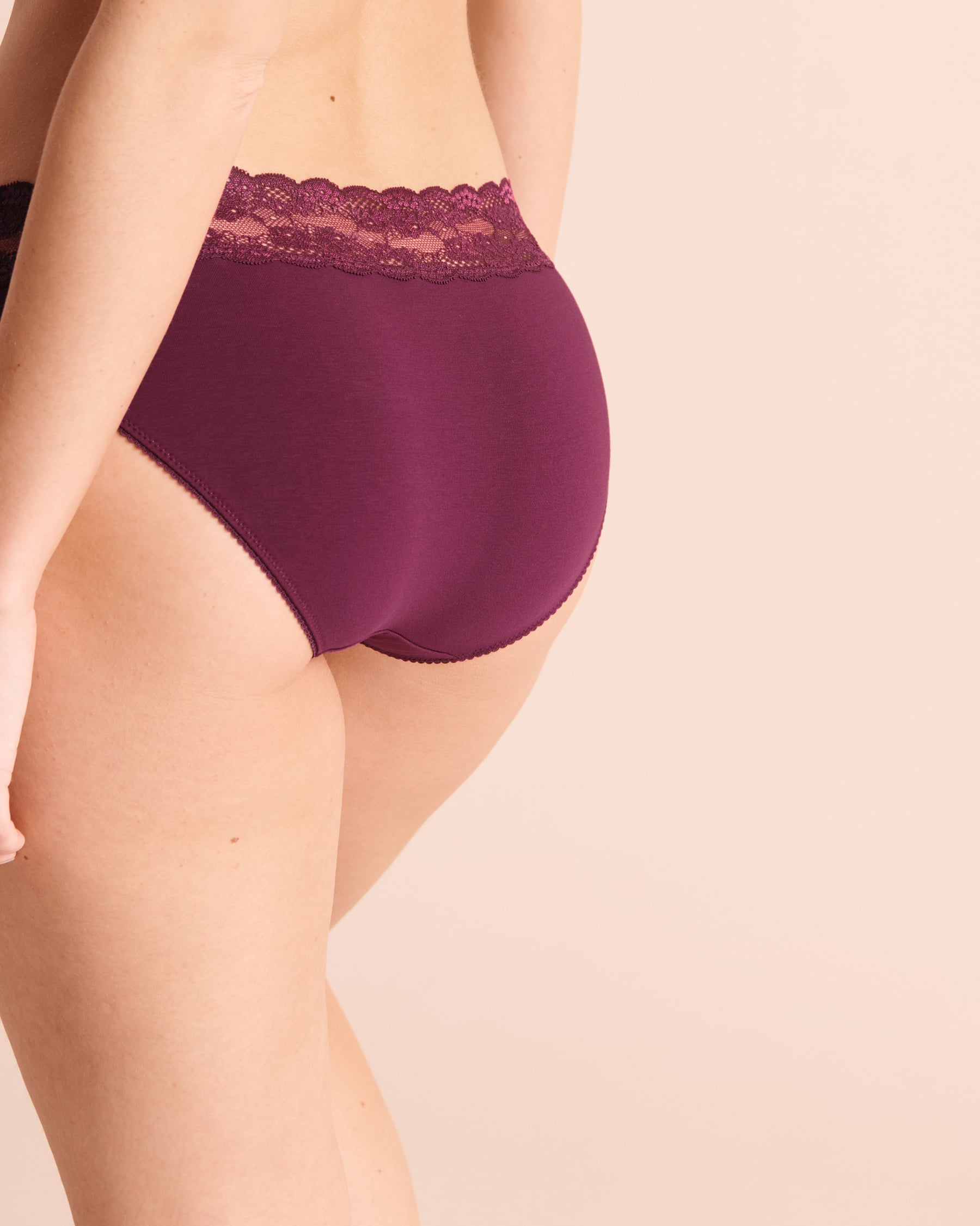LA VIE EN ROSE Culotte bikini coton et bande de dentelle Mauve magenta 20100842 - View2