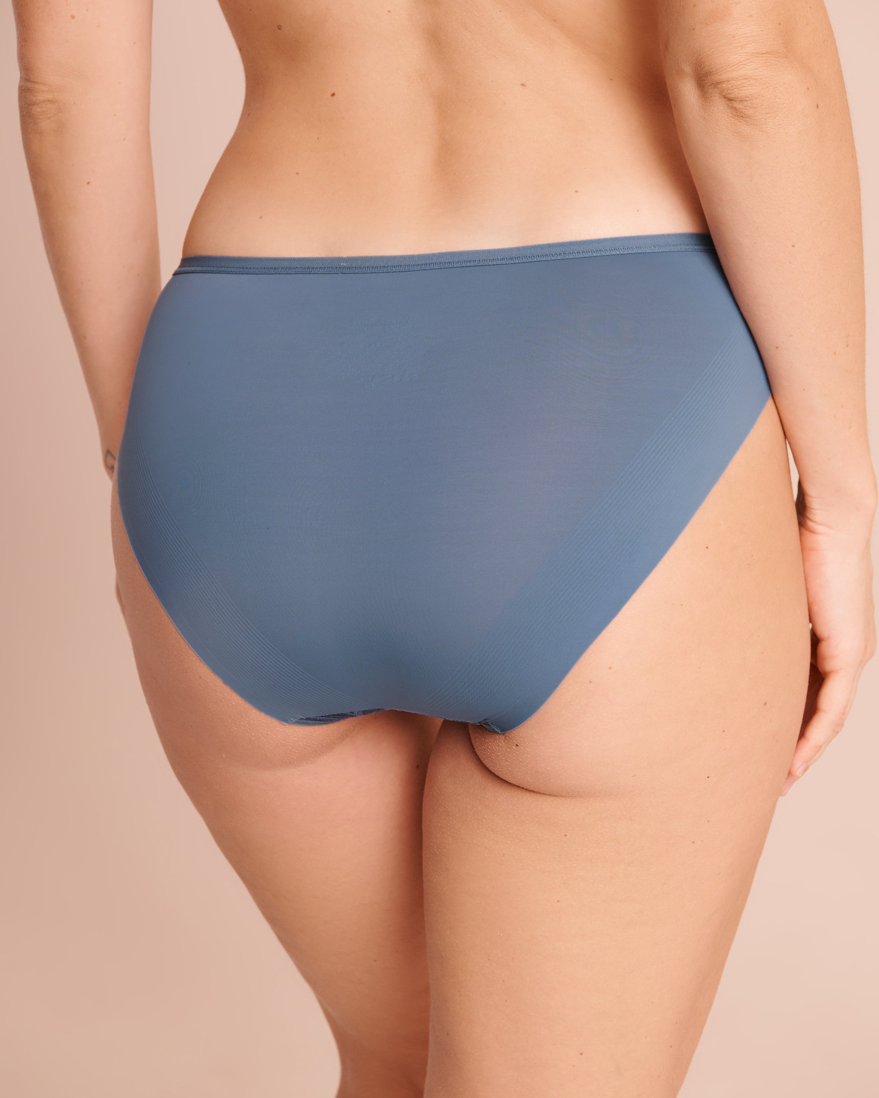 LA VIE EN ROSE Microfiber and Lace Sleek Back Bikini Panty Denim Blue 20300542 - View2