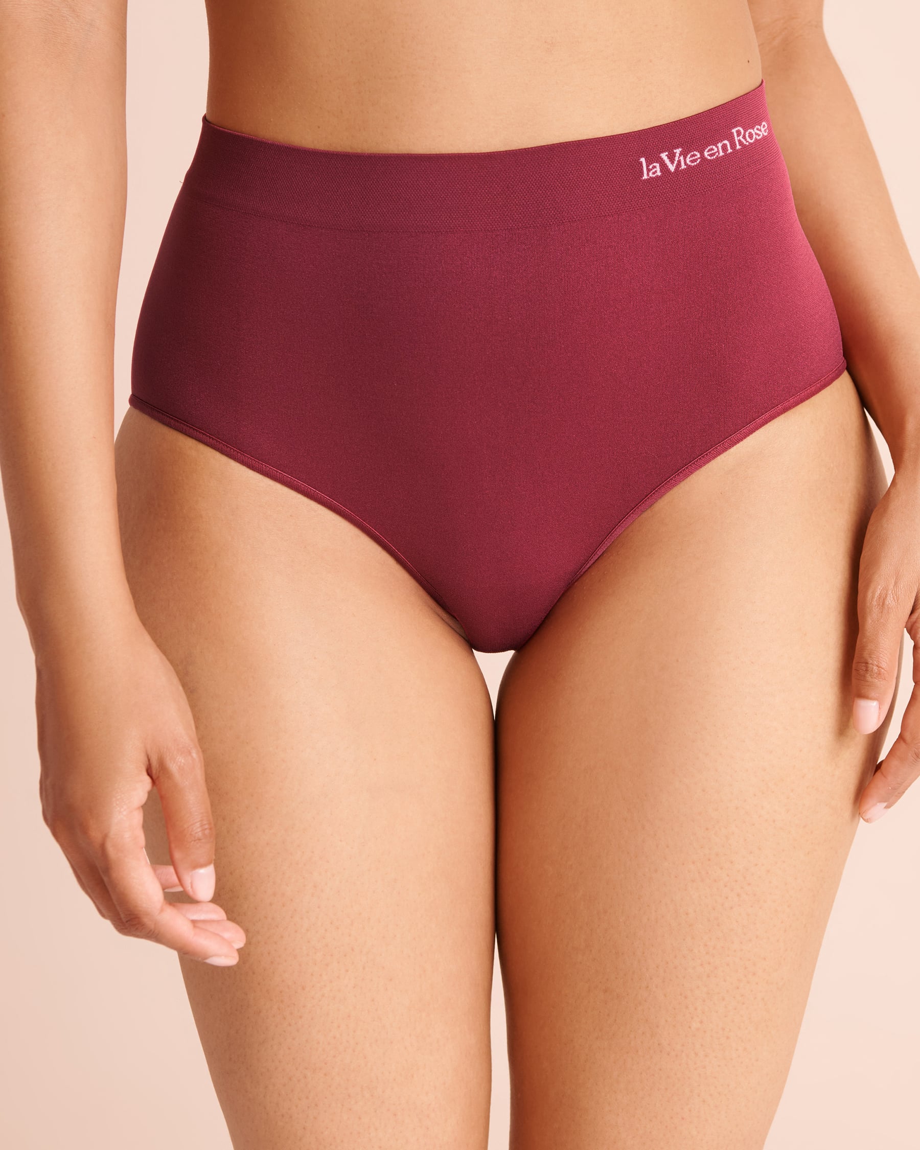 LA VIE EN ROSE Culotte bikini taille haute en tissu sans coutures Rouge framboise 20200873 - Voir1