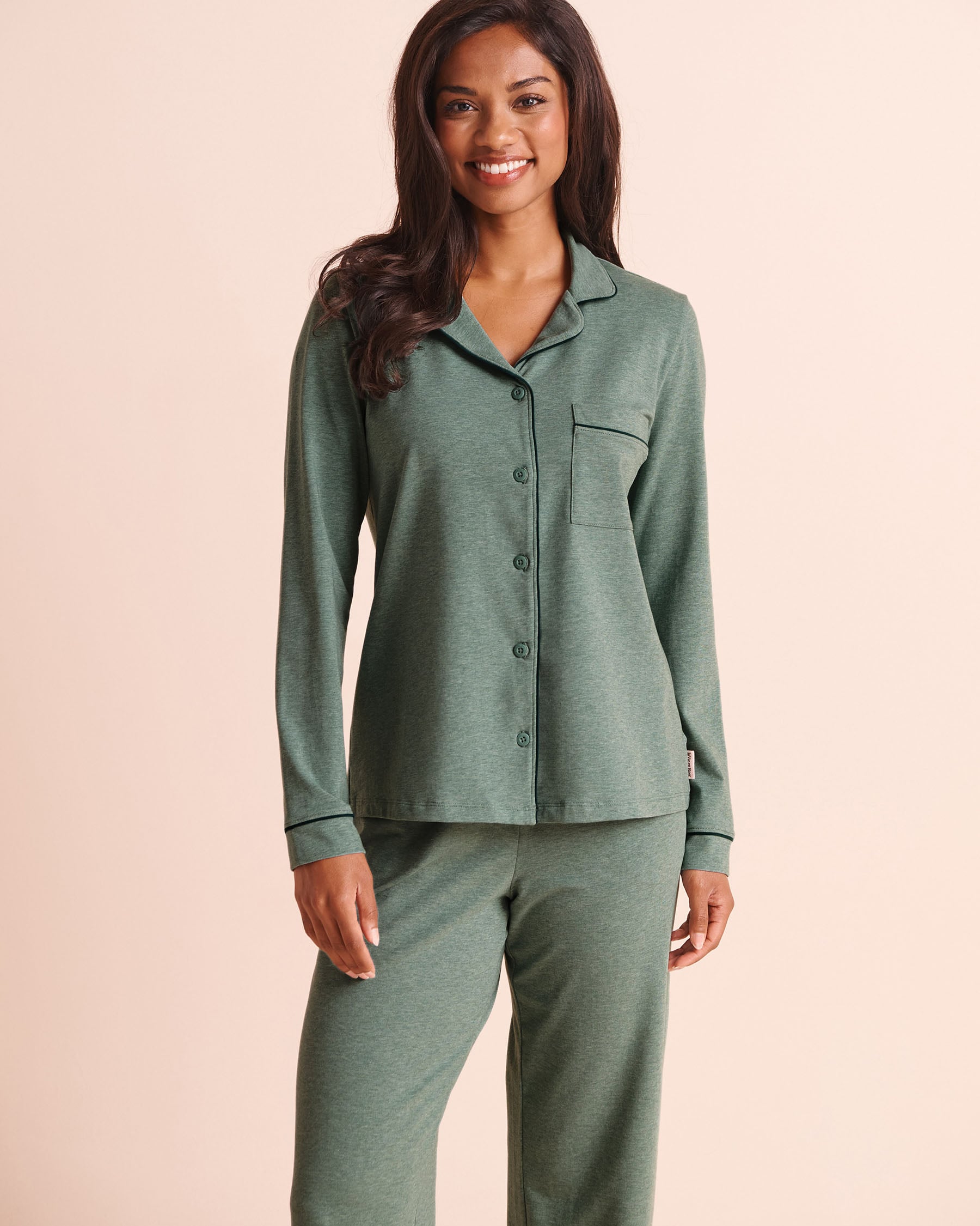 LA VIE EN ROSE Cotton Long Sleeve Button-down Shirt Sea Pine 40100894 - View1