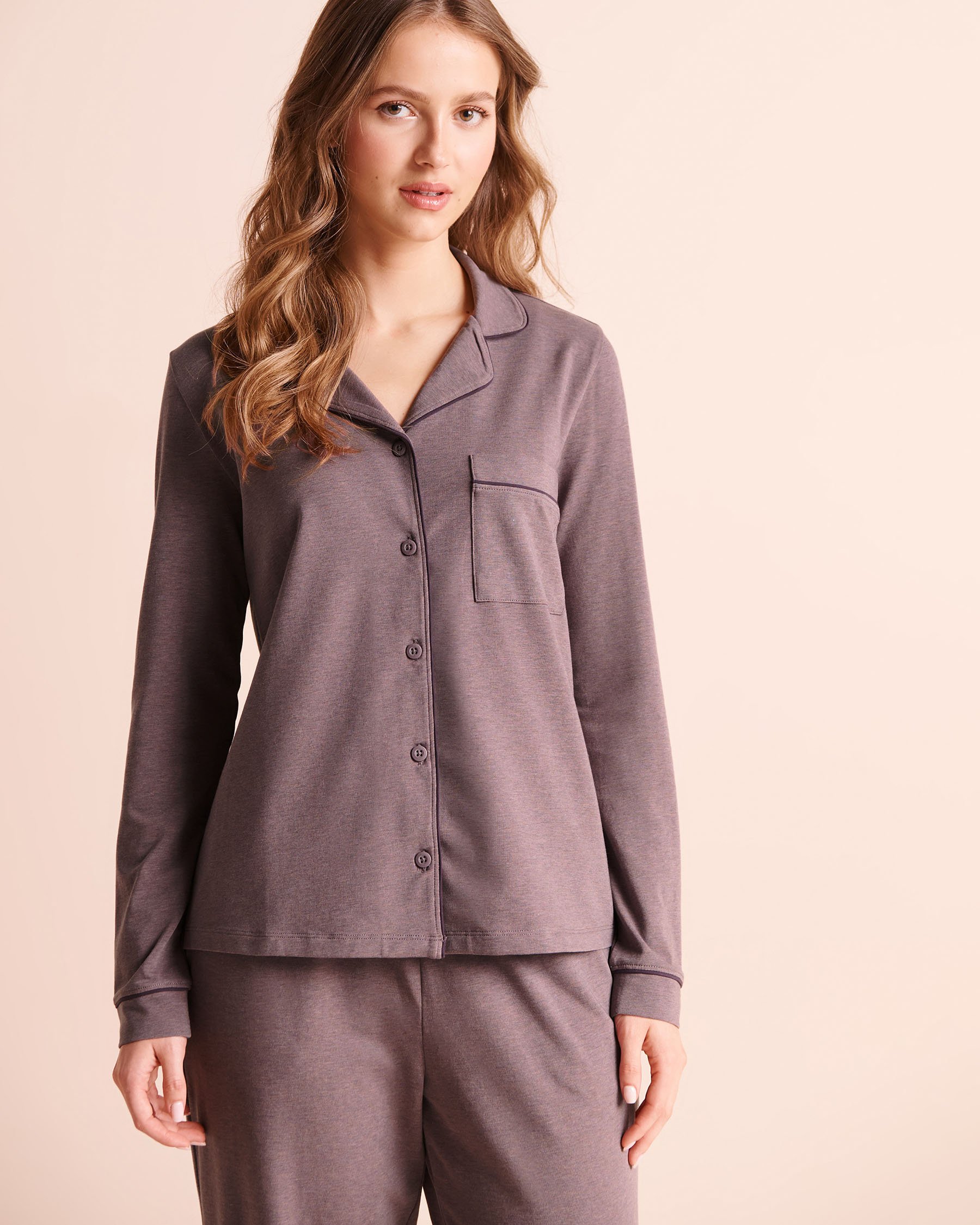 LA VIE EN ROSE Cotton Long Sleeve Button-down Shirt Dusty Plum 40100894 - View1