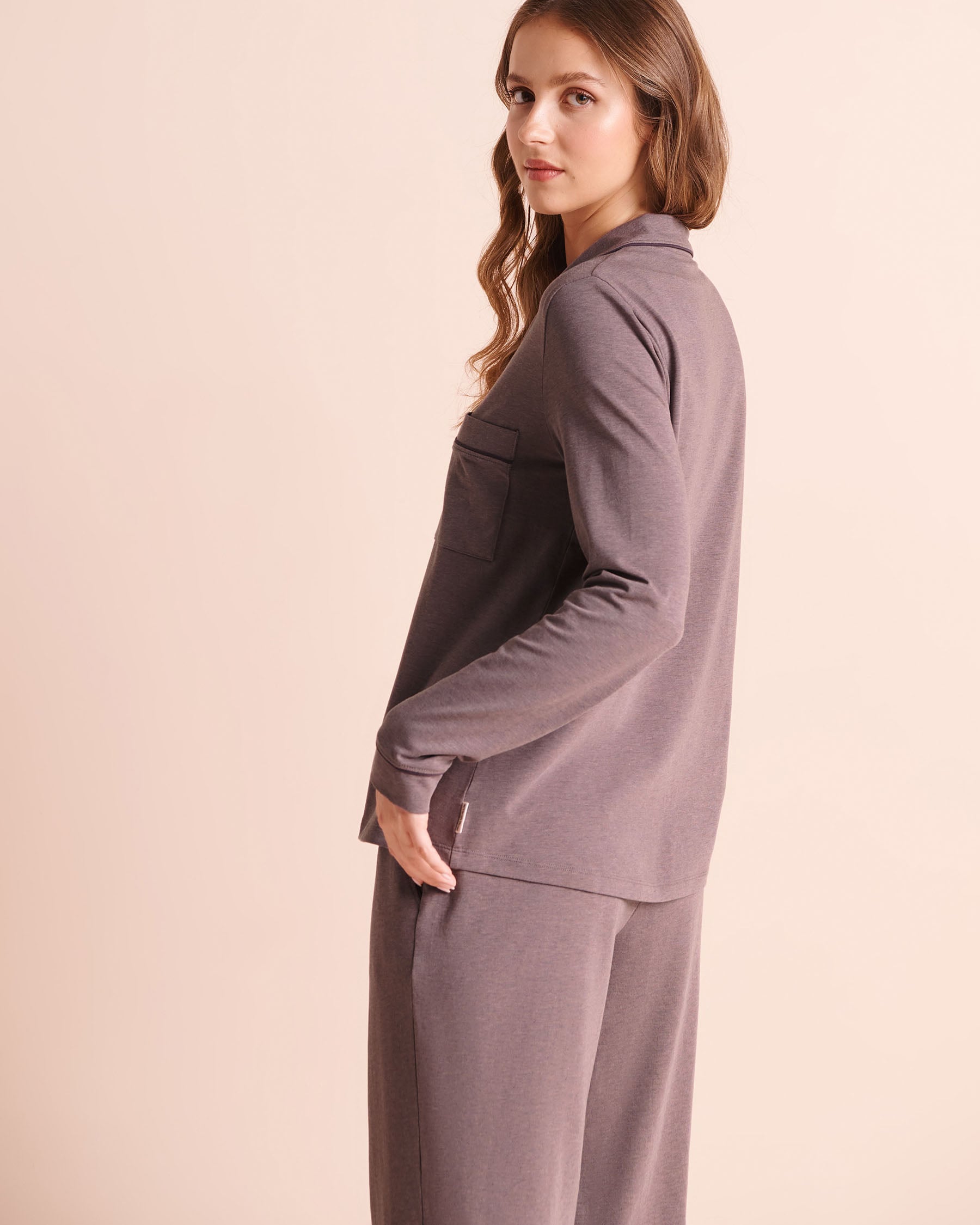 LA VIE EN ROSE Cotton Long Sleeve Button-down Shirt Dusty Plum 40100894 - View2