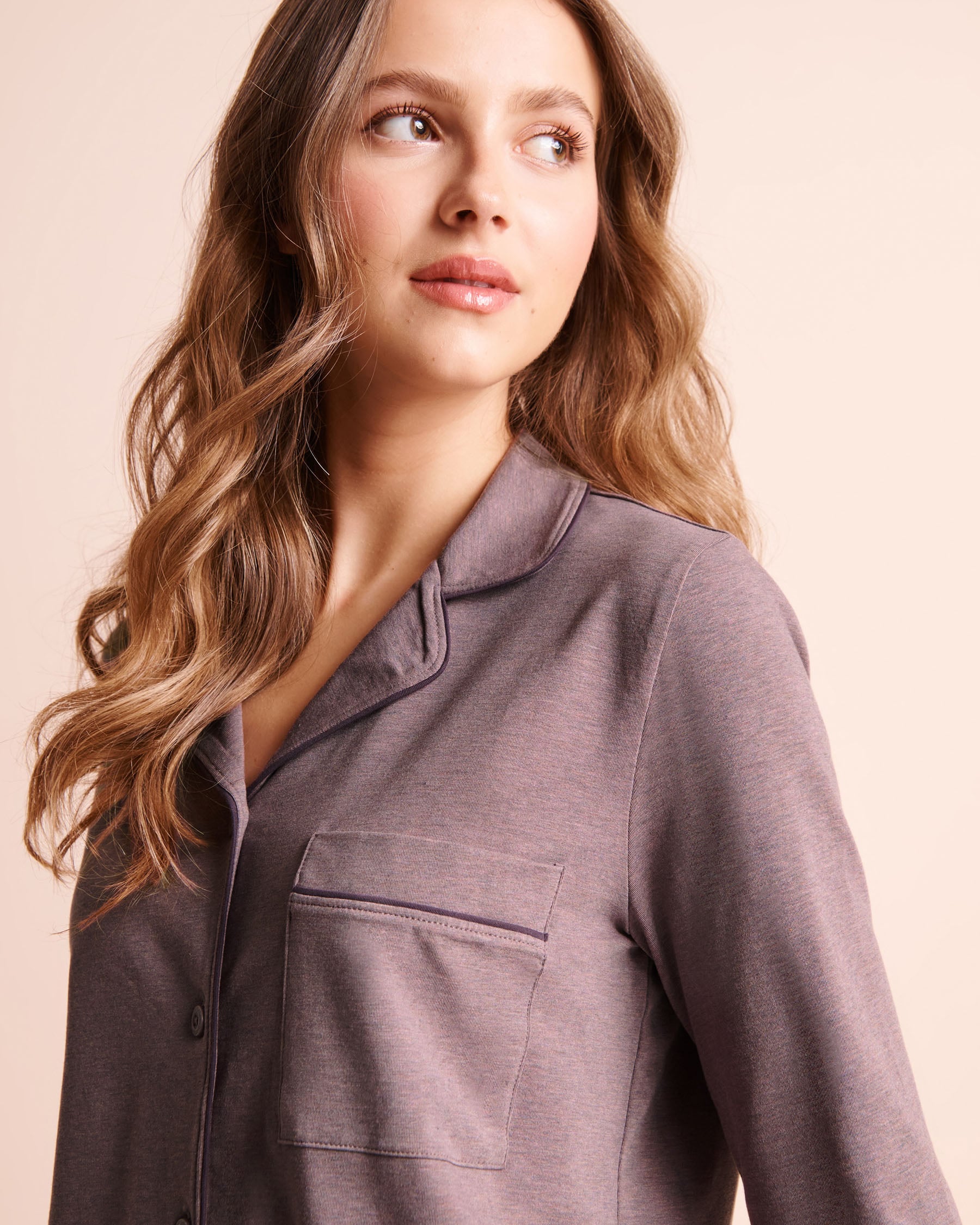 LA VIE EN ROSE Cotton Long Sleeve Button-down Shirt Dusty Plum 40100894 - View3