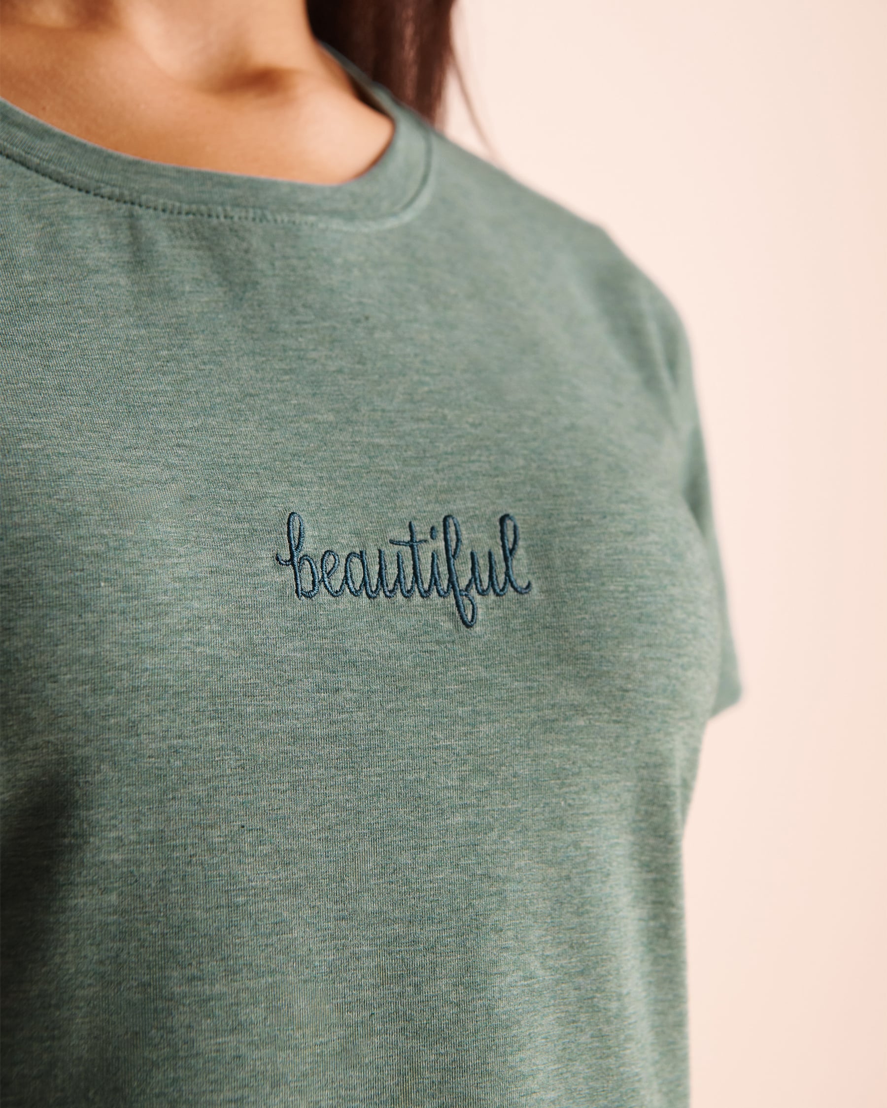 LA VIE EN ROSE T-shirt manches courtes en coton Vert écume 40100893 - View3