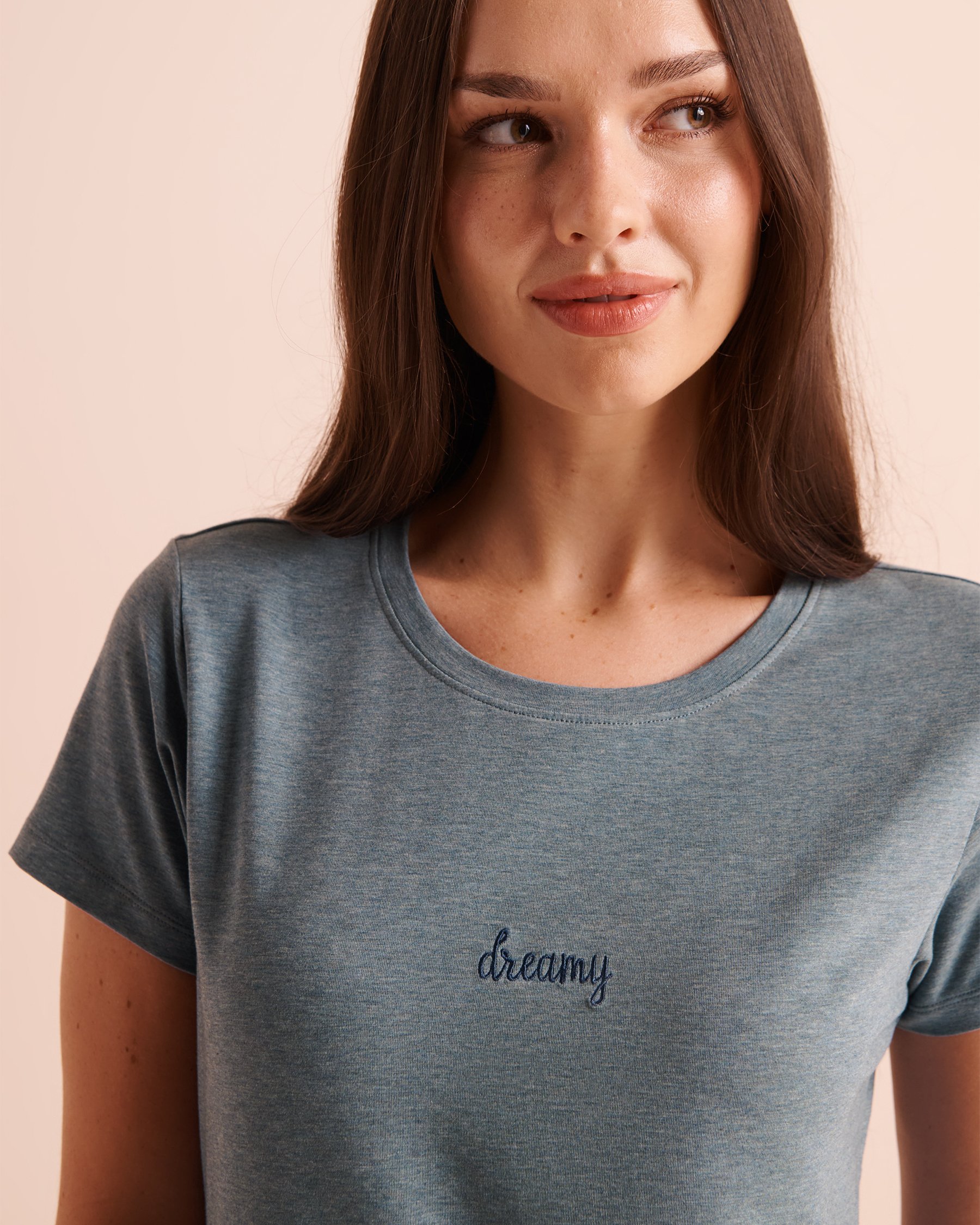LA VIE EN ROSE Cotton Short Sleeve T-shirt Denim Blue 40100893 - View3