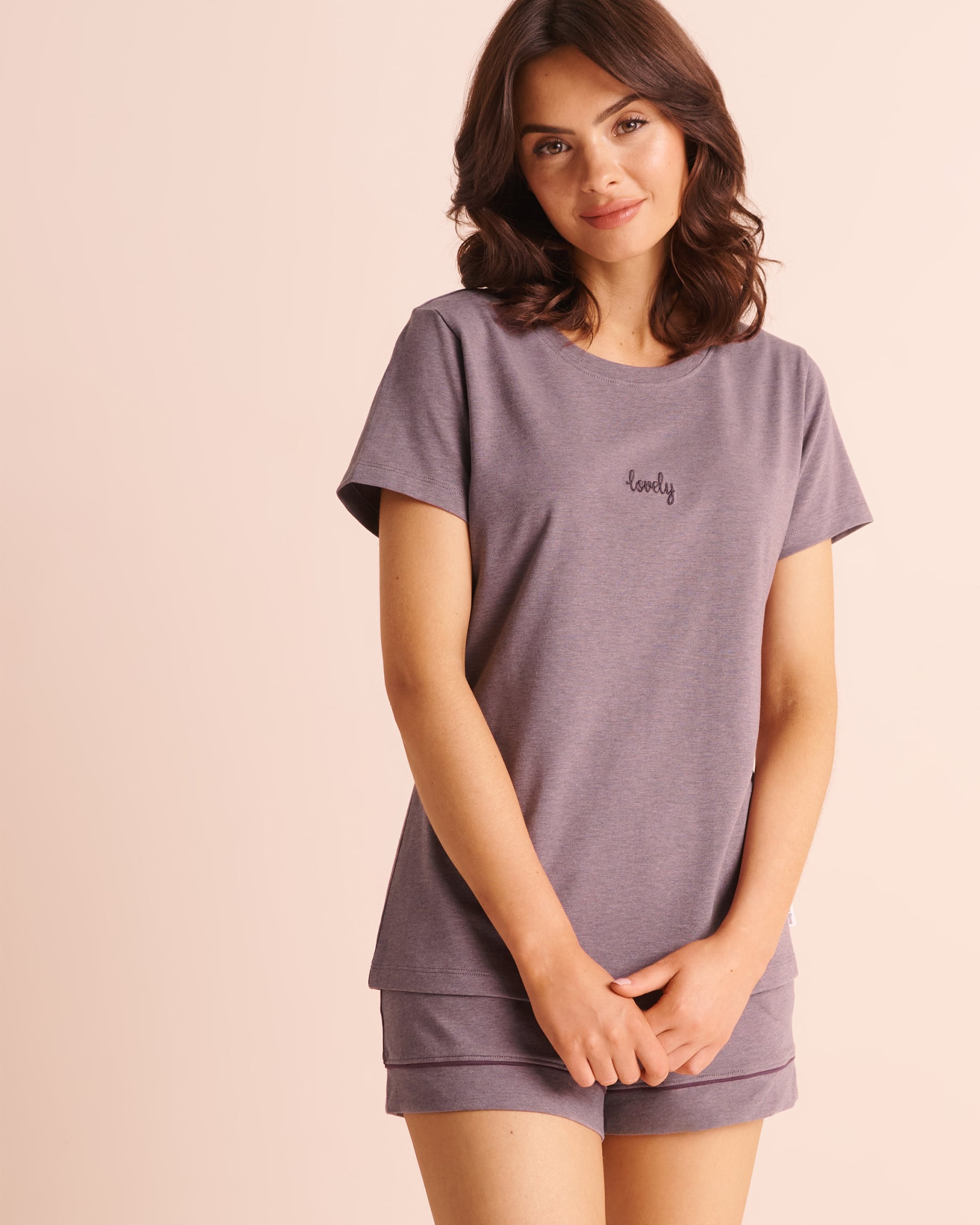LA VIE EN ROSE Cotton Short Sleeve T-shirt Dusty Plum 40100893 - View1