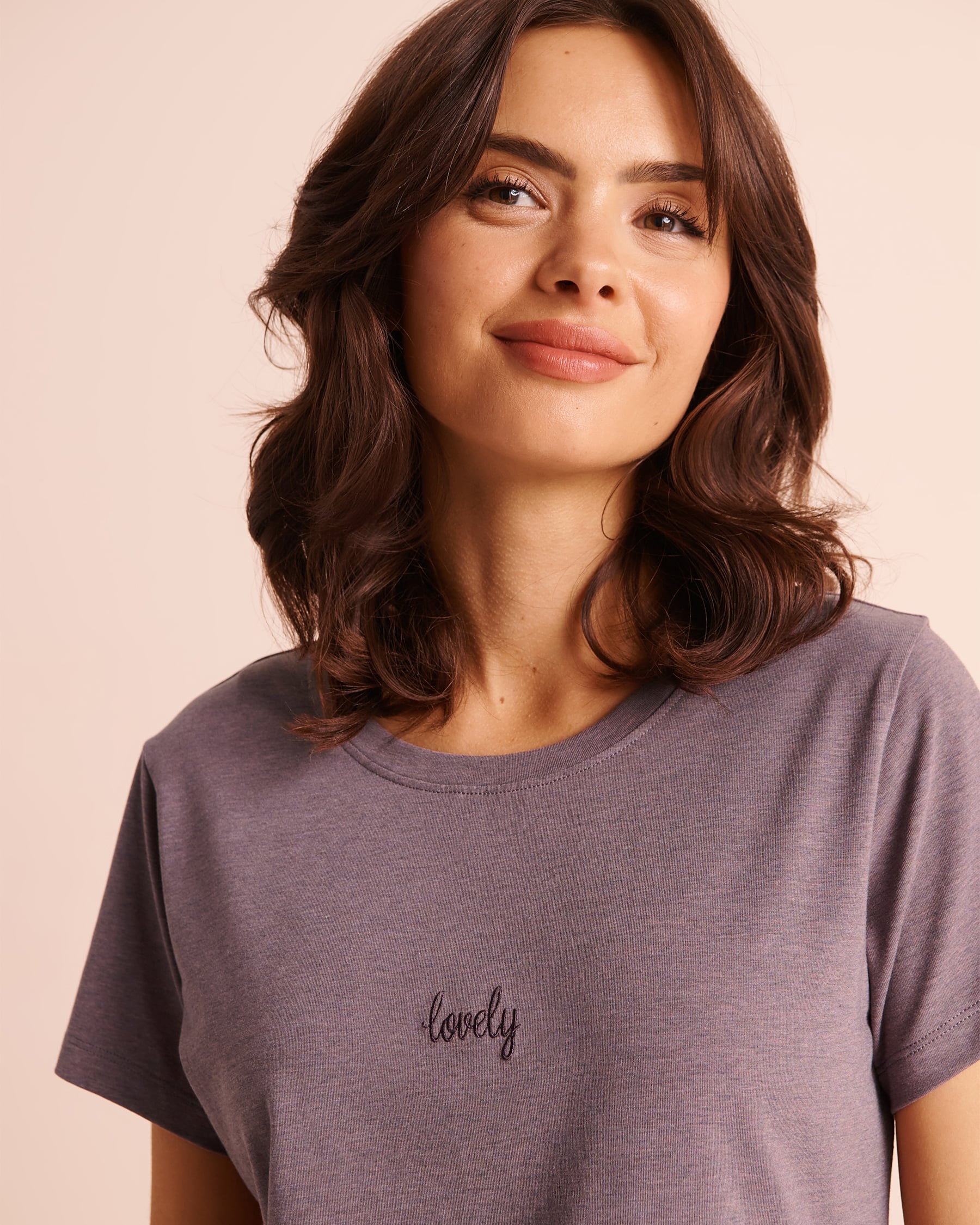 LA VIE EN ROSE Cotton Short Sleeve T-shirt Dusty Plum 40100893 - View3