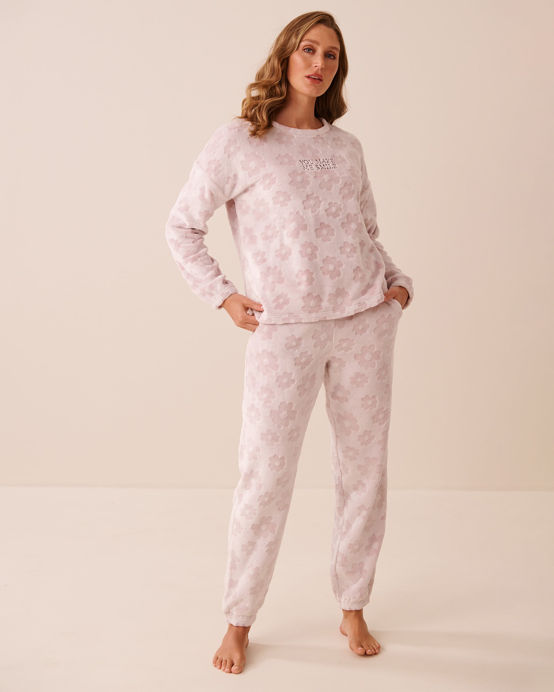 LA VIE EN ROSE Floral Print Soft Plush Pajama Set Purple Flowers 40400101 - View1