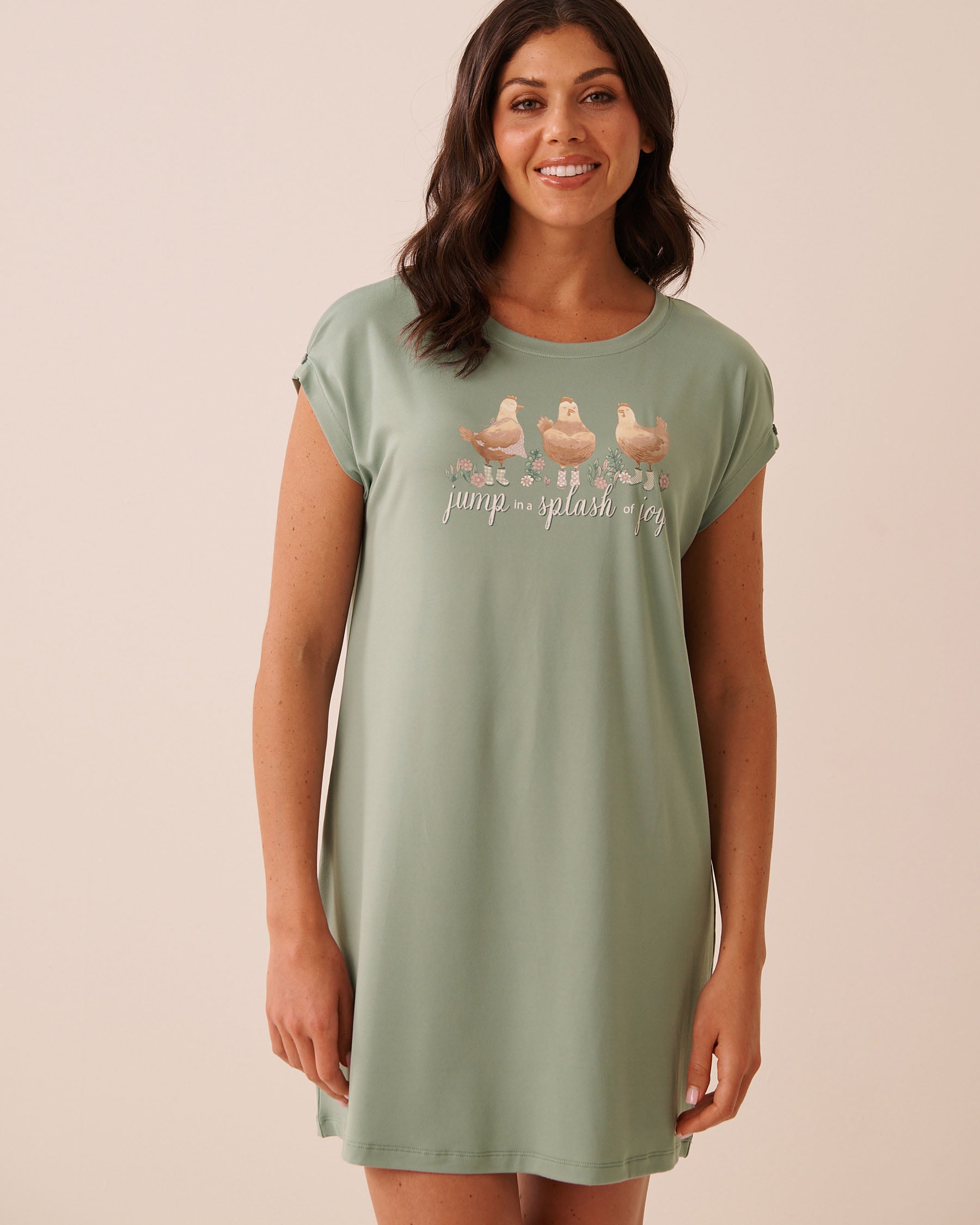 LA VIE EN ROSE Chicken Print Super Soft Short Sleeve Sleepshirt Green 40500505 - View1