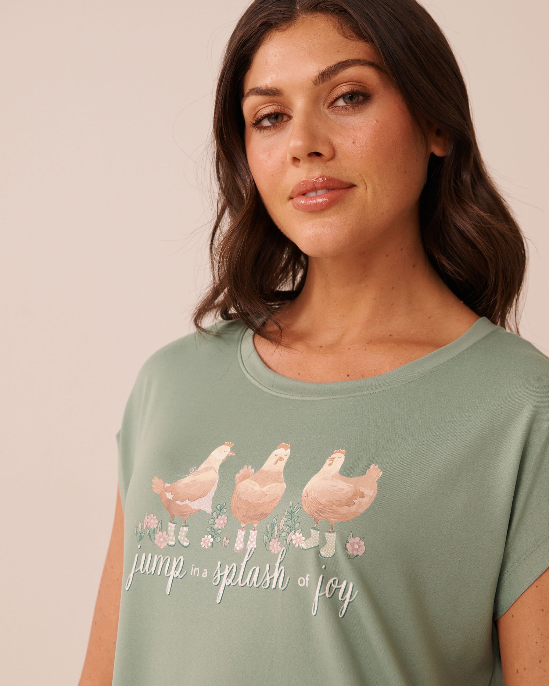 LA VIE EN ROSE Chicken Print Super Soft Short Sleeve Sleepshirt Green 40500505 - View4