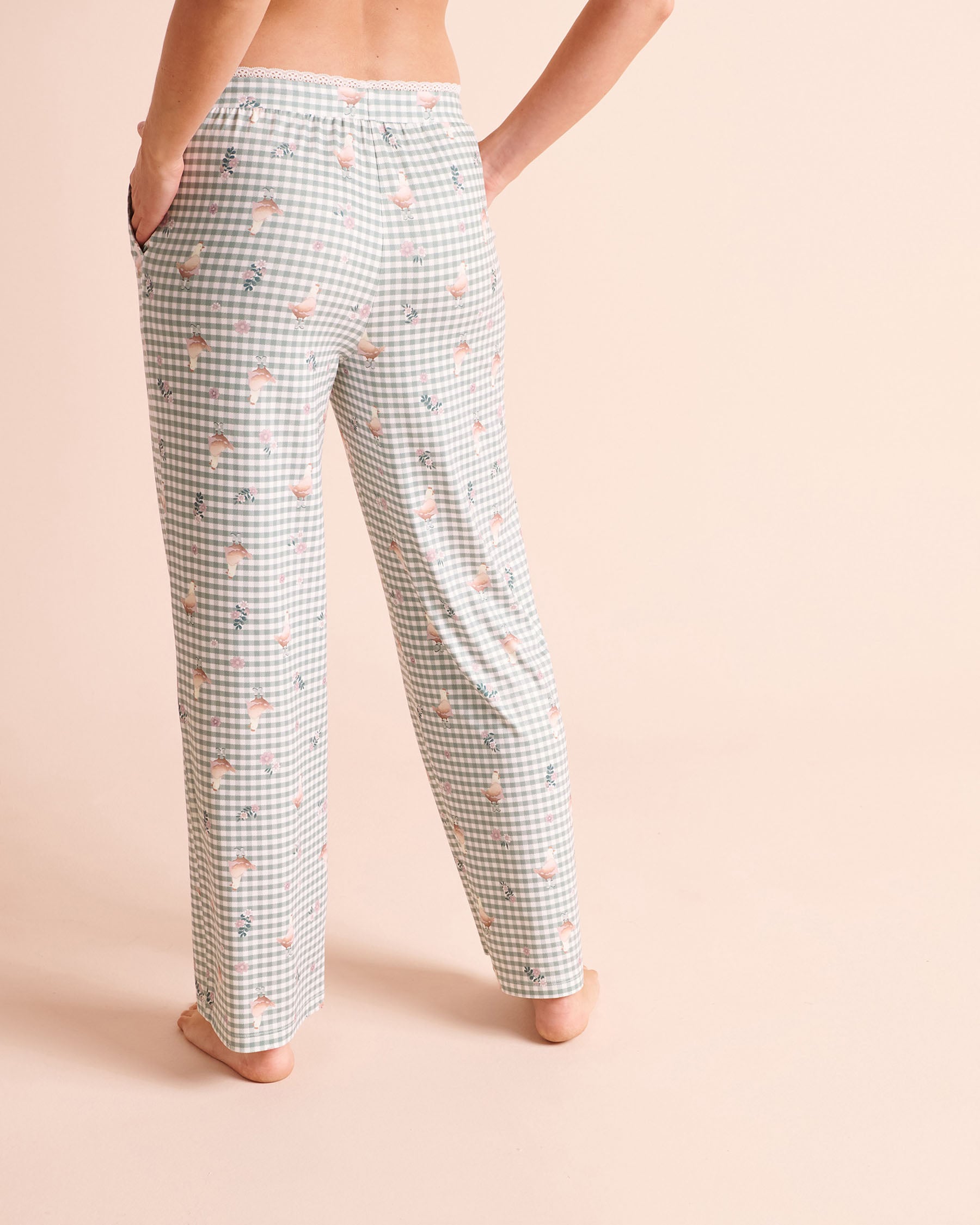 LA VIE EN ROSE Chicken Gingham Print Super Soft Pajama Pants Green Gingham/Chicken 40200889 - View2