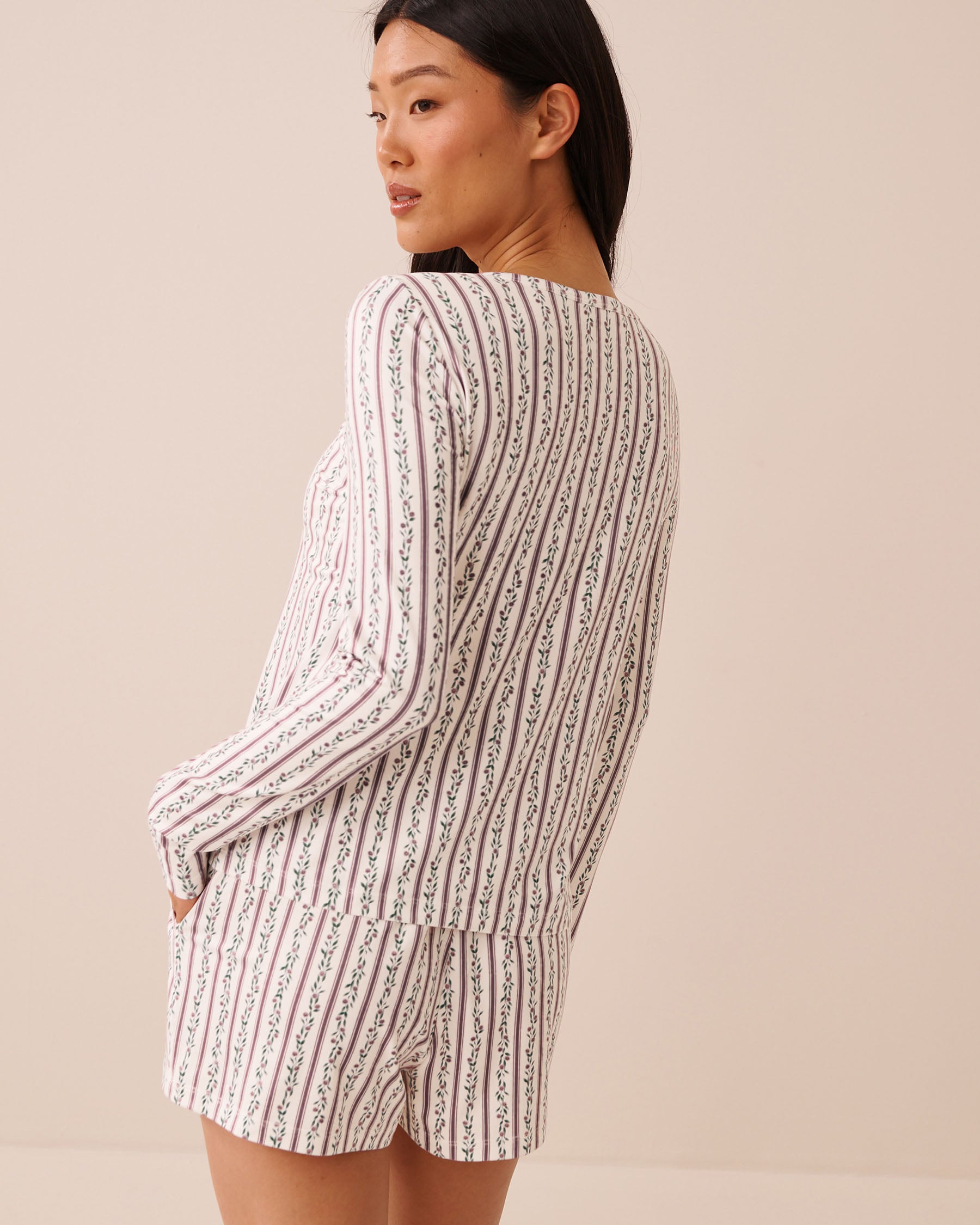 LA VIE EN ROSE Floral Stripe Print Super Soft Long Sleeve Henley Shirt Floral Stripe 40100906 - View2