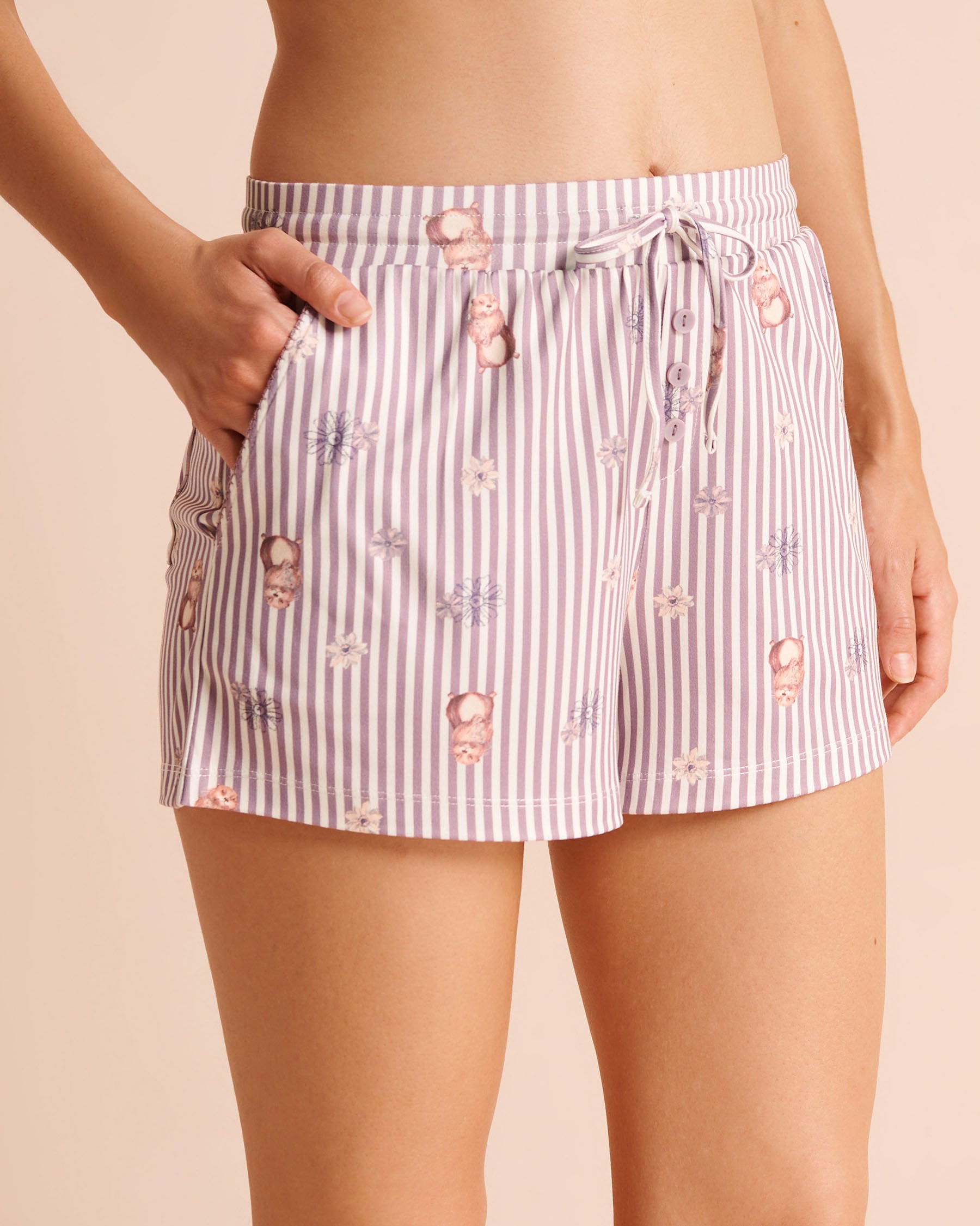 LA VIE EN ROSE Groundhog Print Super Soft Pajama Shorts Groundhog Stripe 40200886 - View1