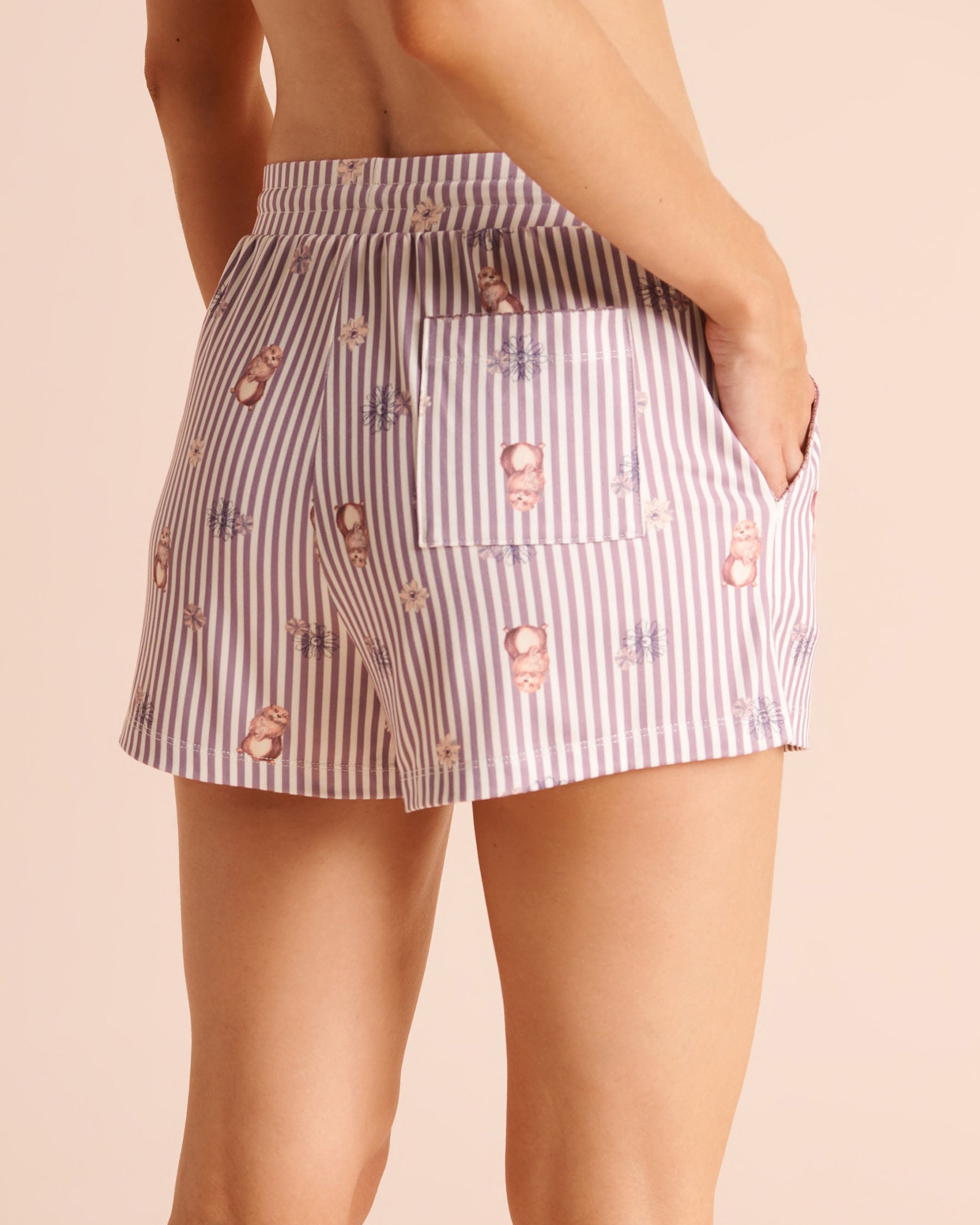 LA VIE EN ROSE Groundhog Print Super Soft Pajama Shorts Groundhog Stripe 40200886 - View2