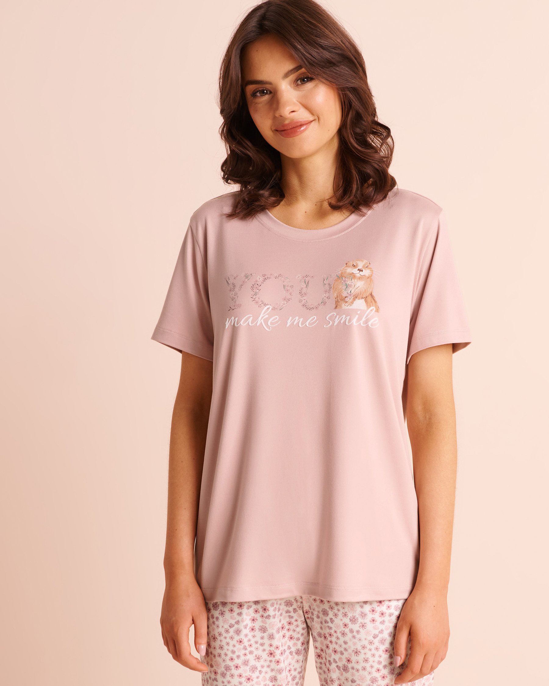 LA VIE EN ROSE T-shirt manches courtes ultra doux imprimé marmotte Mauve givré 40100897 - View1
