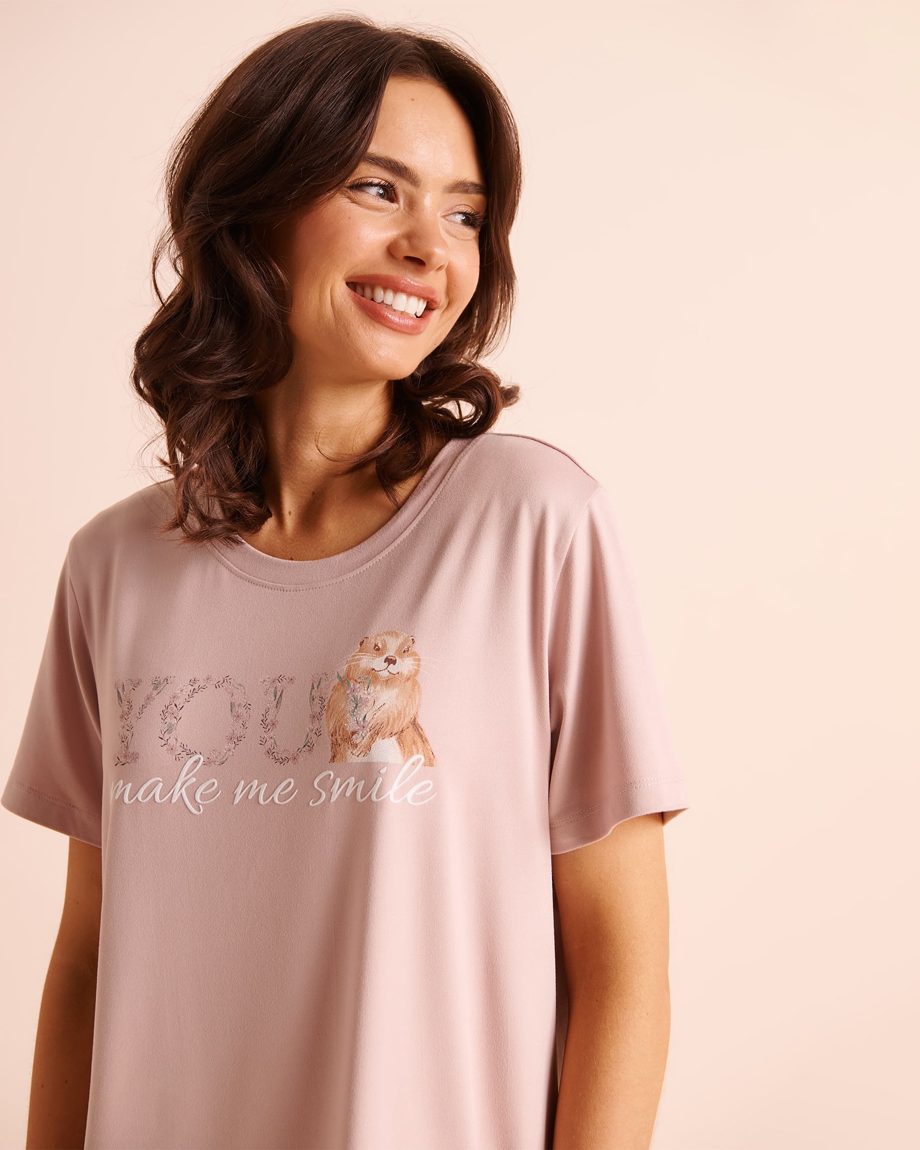 LA VIE EN ROSE T-shirt manches courtes ultra doux imprimé marmotte Mauve givré 40100897 - View3