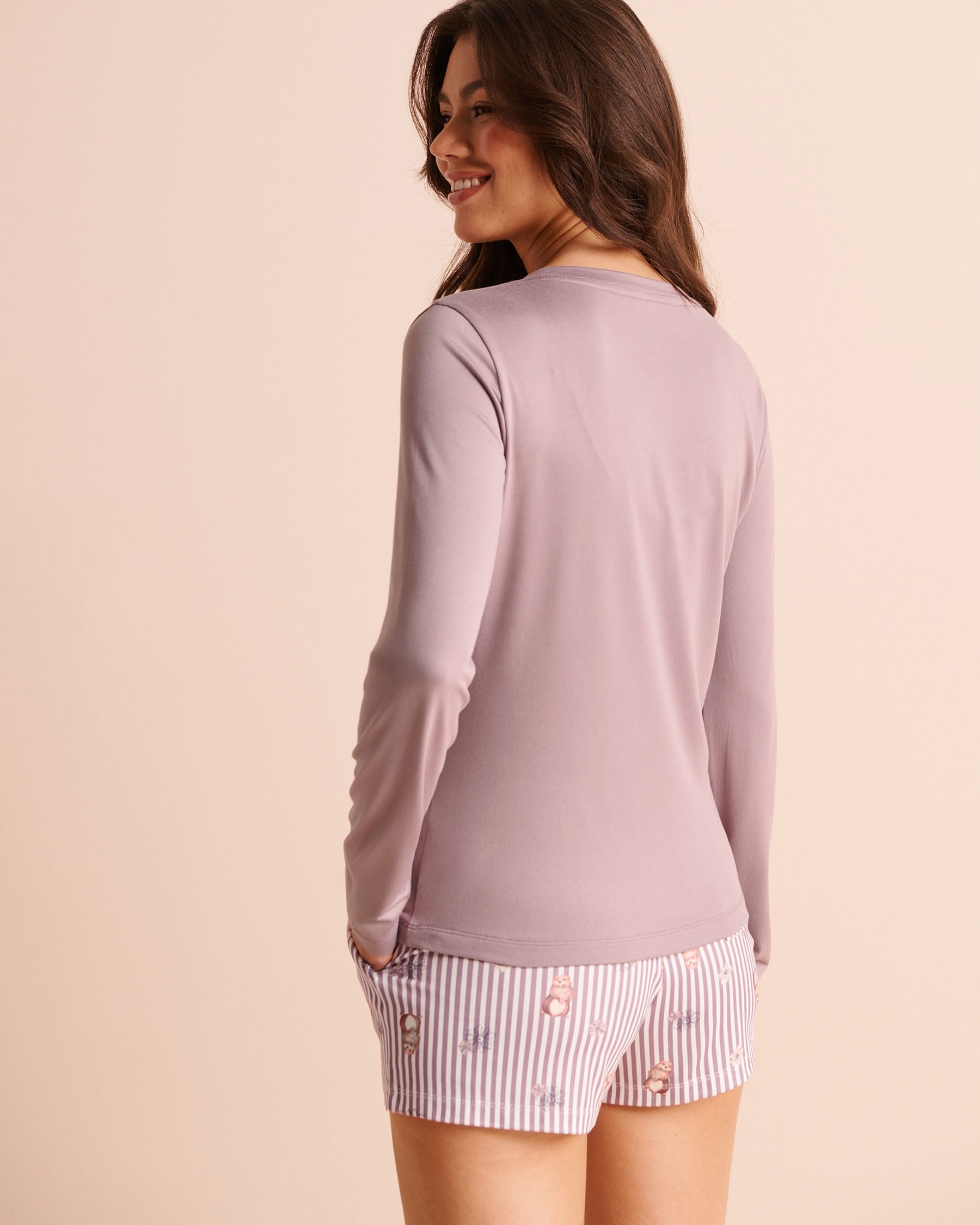 LA VIE EN ROSE Groundhog & Friends Print Super Soft Long Sleeve Shirt Violet 40100899 - View2
