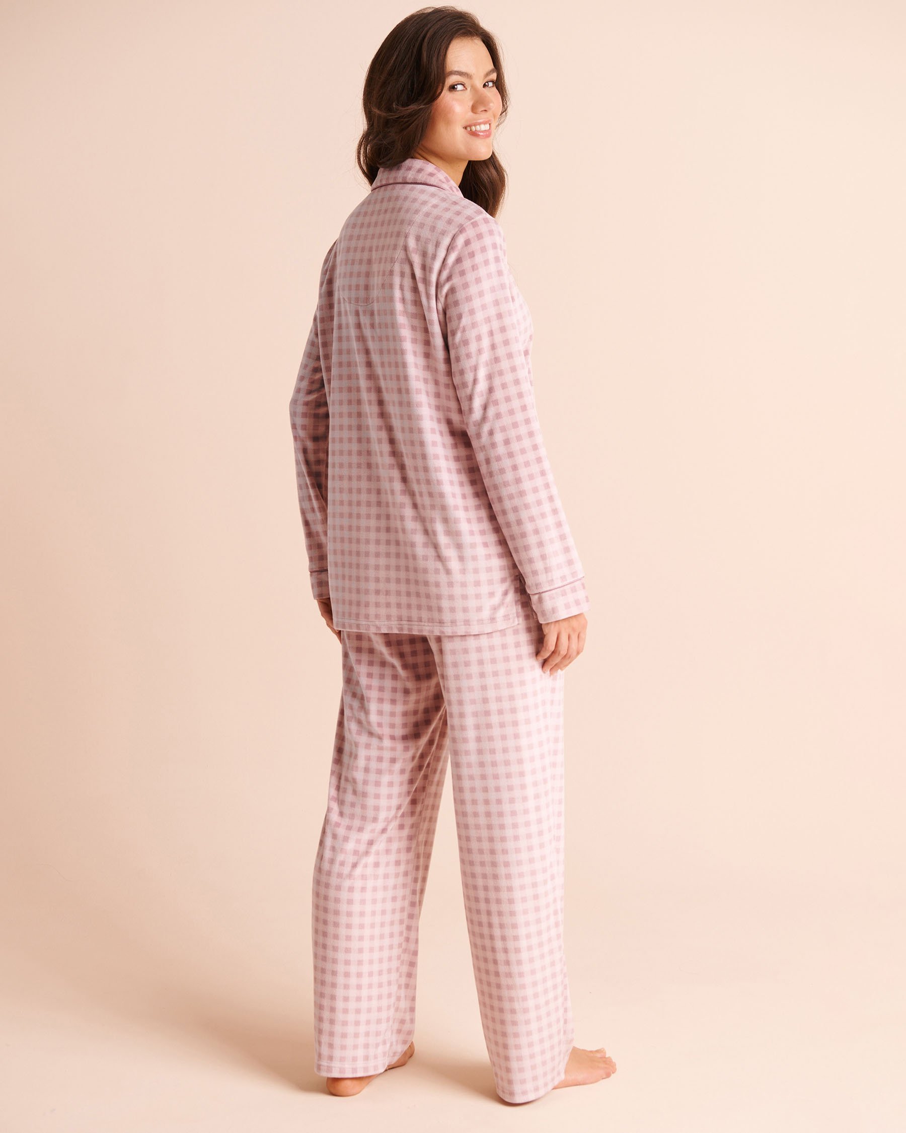 LA VIE EN ROSE Ensemble pyjama en velours peluche Vichy mauve Vichy mauve 40400100 - Voir2