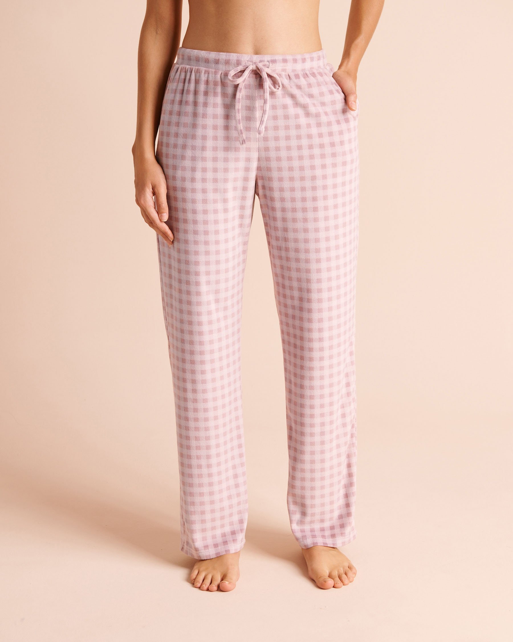 LA VIE EN ROSE Ensemble pyjama en velours peluche Vichy mauve Vichy mauve 40400100 - Voir4