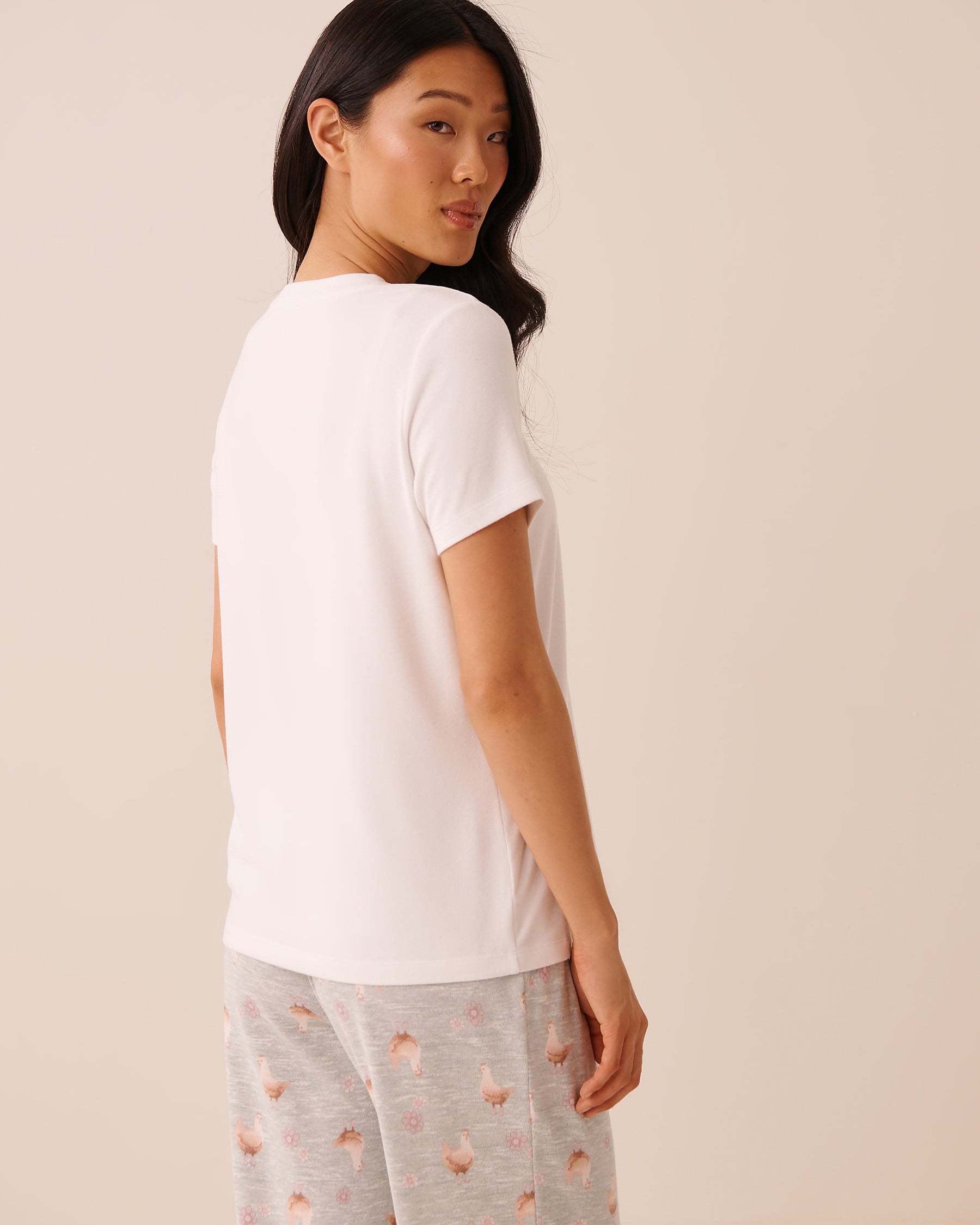 LA VIE EN ROSE T-shirt manches courtes en tricot doux imprimé poules Blanc 40100896 - View2