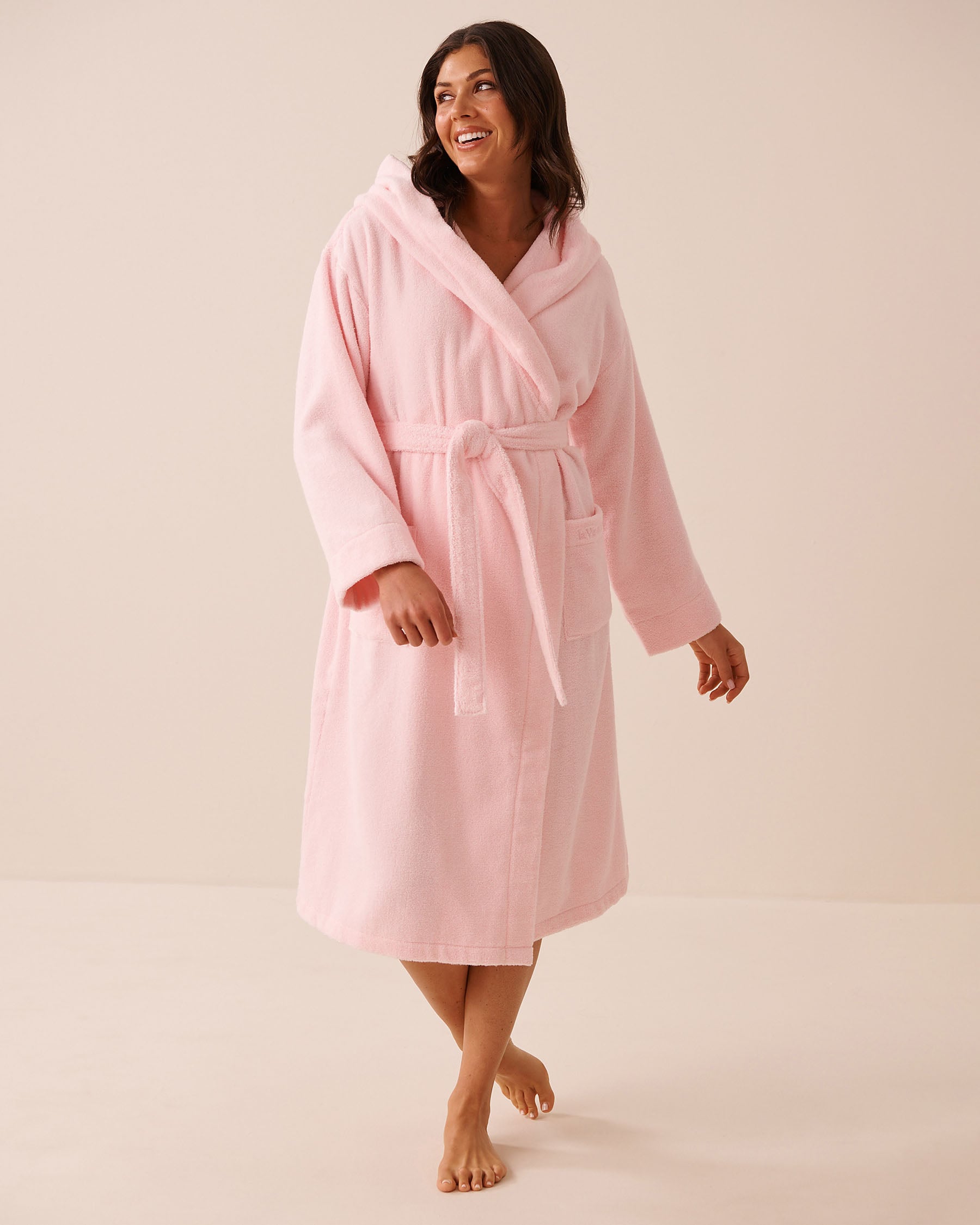 LA VIE EN ROSE Peignoir spa à capuche en ratine Rose 40600233 - Voir1