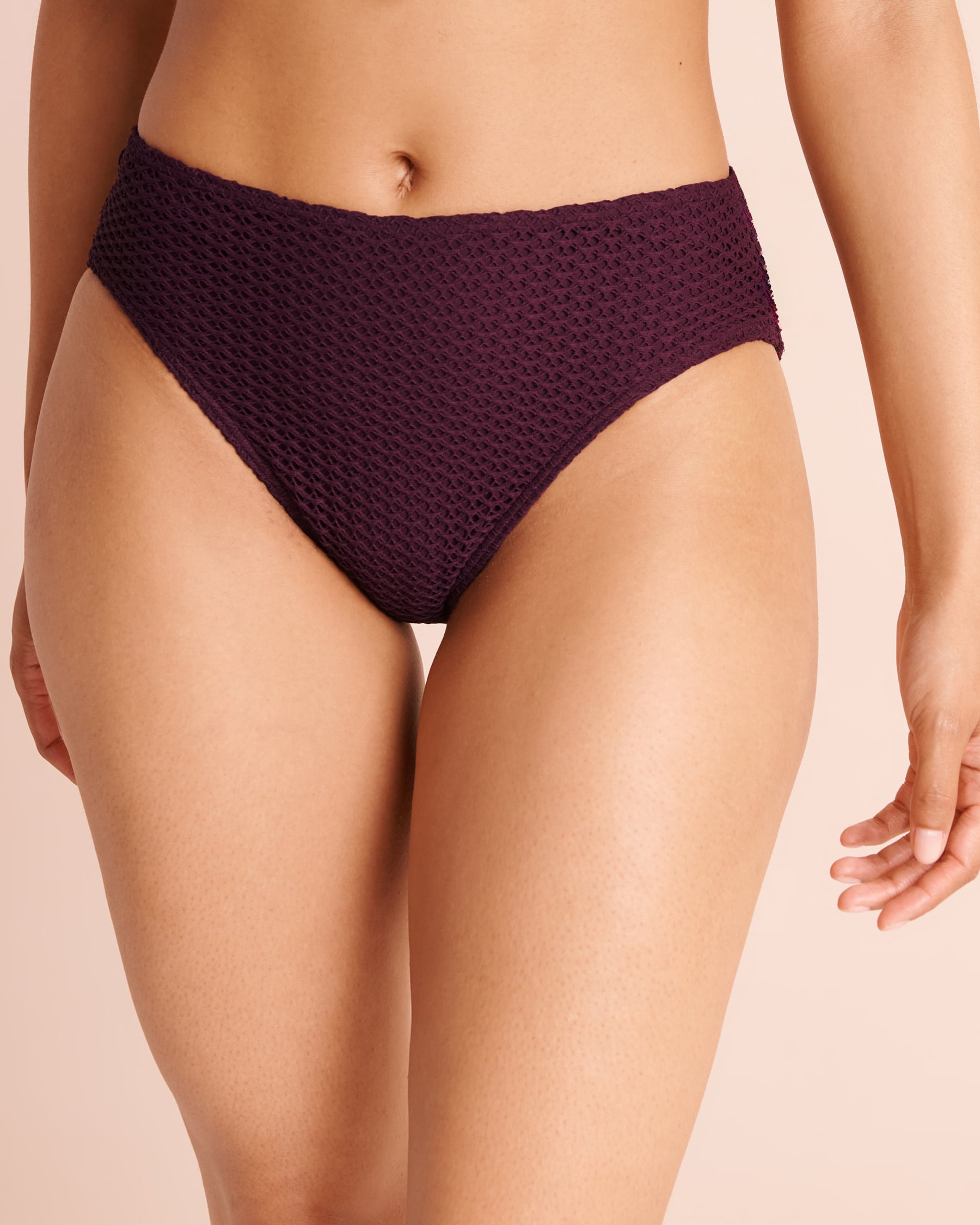 LA VIE EN ROSE AQUA Bas de bikini taille mi-haute en crochet BERRY BURGUNDY Bourgogne 70300959 - Voir1