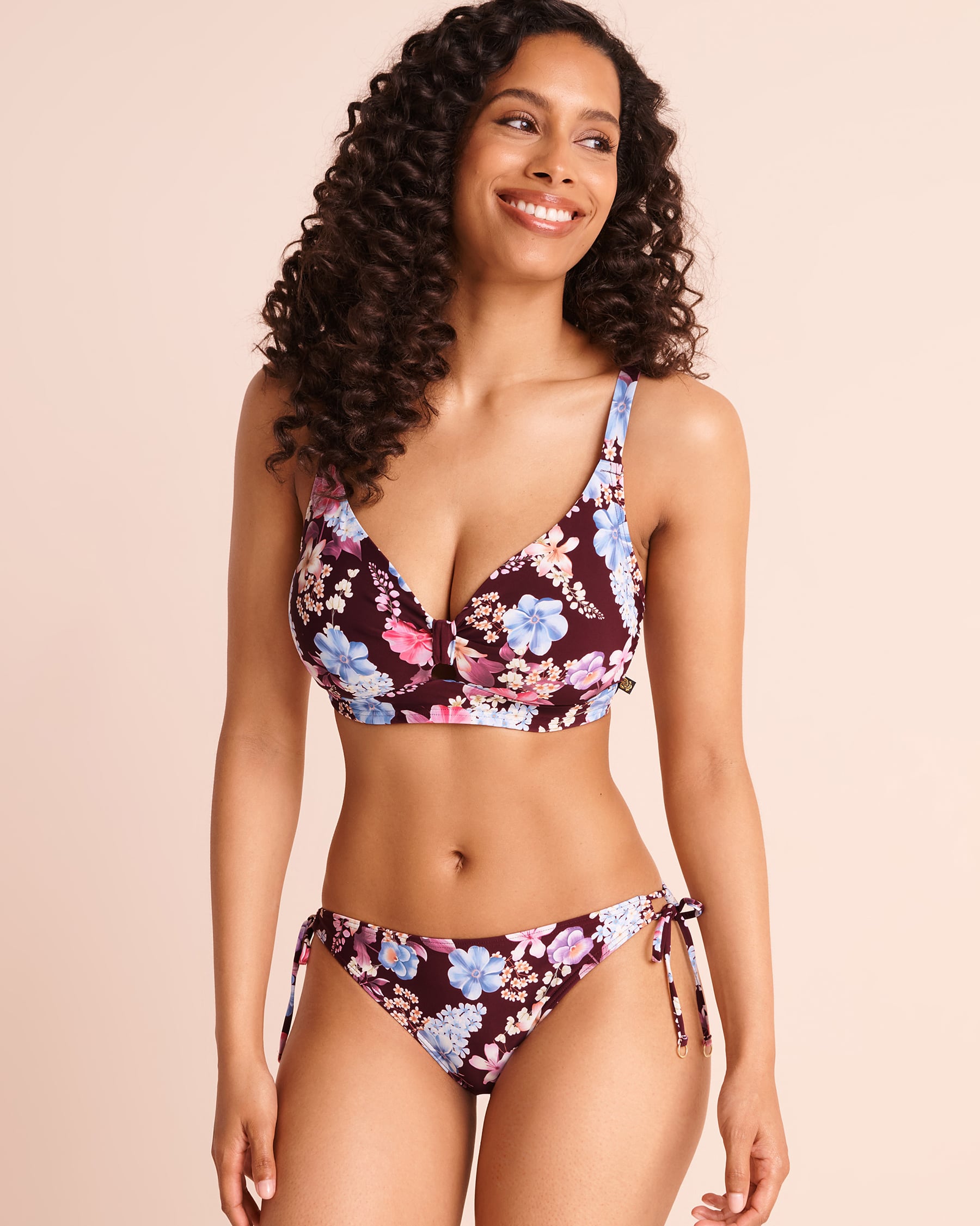 LA VIE EN ROSE AQUA BURGUNDY FLORAL D Cup Bralette Bikini Top Burgundy Floral 70200239 - View1