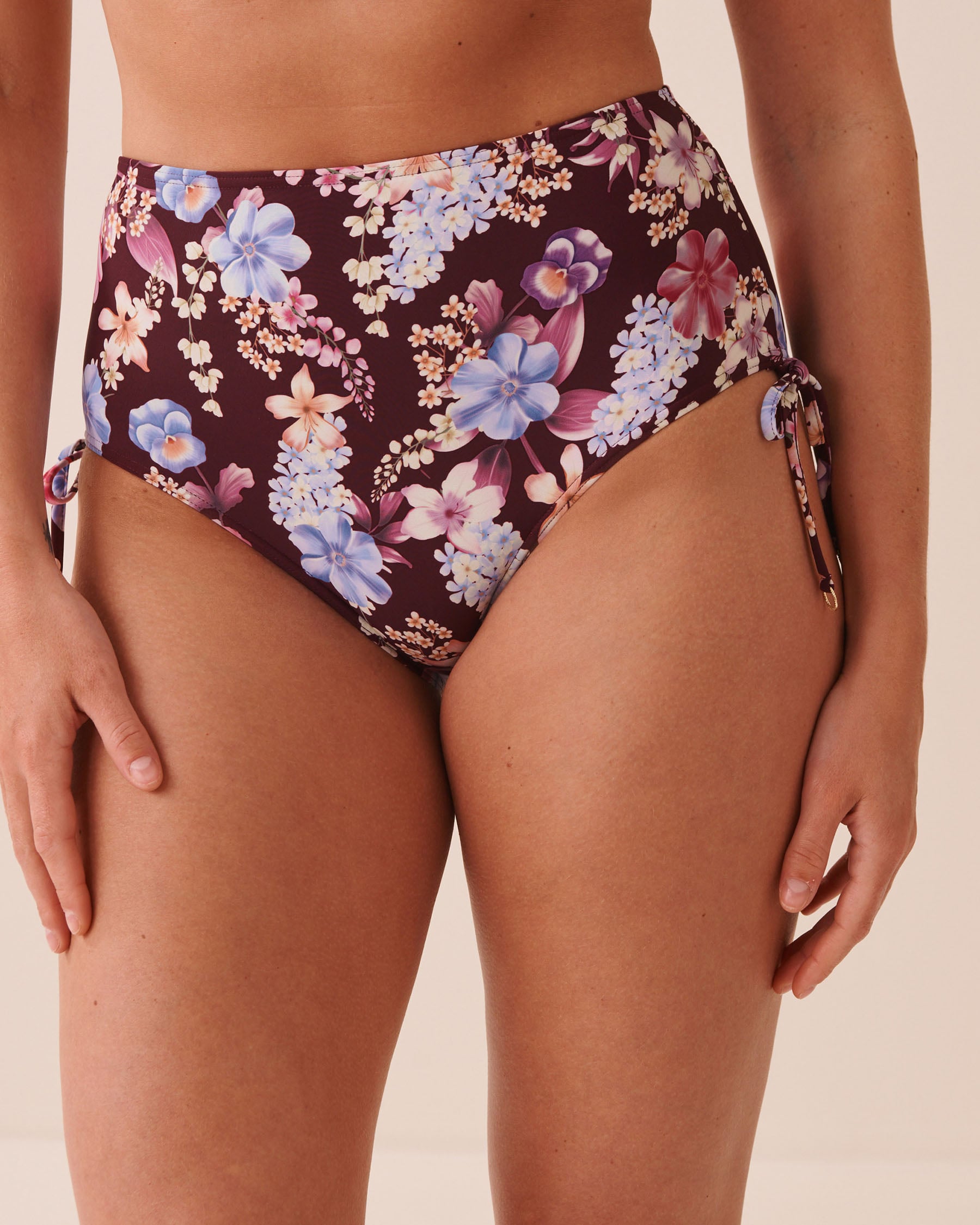 LA VIE EN ROSE AQUA Bas de bikini taille haute noué BURGUNDY FLORAL Floral bourgogne 70300962 - View1