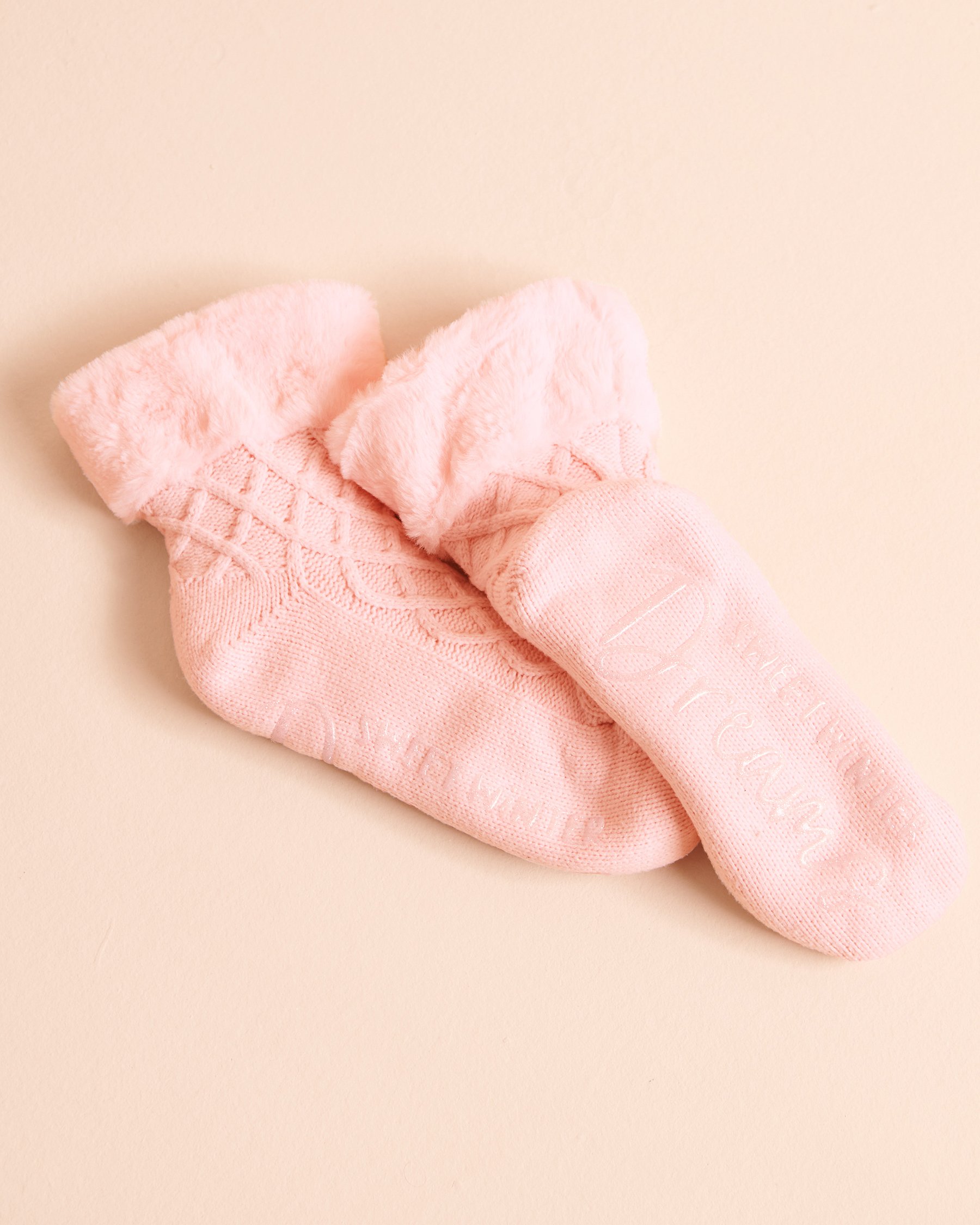 LA VIE EN ROSE Chaussettes mi-mollet en maille torsadée et fausse fourrure Rose givrée 40700507 - View3