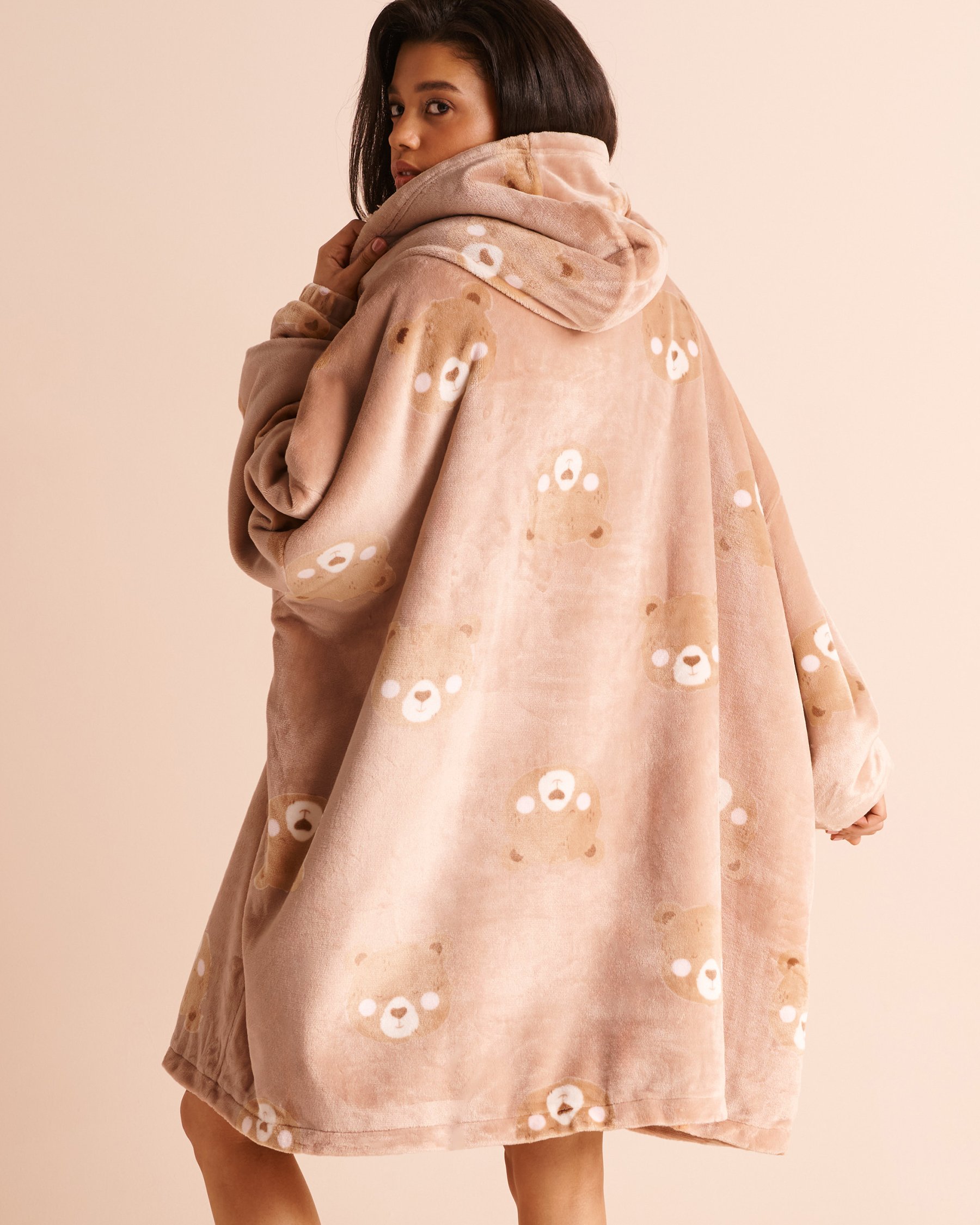 LA VIE EN ROSE Teddy Bear Soft Plush Oversized Hoodie Beige/Teddy Bear 40700509 - View3