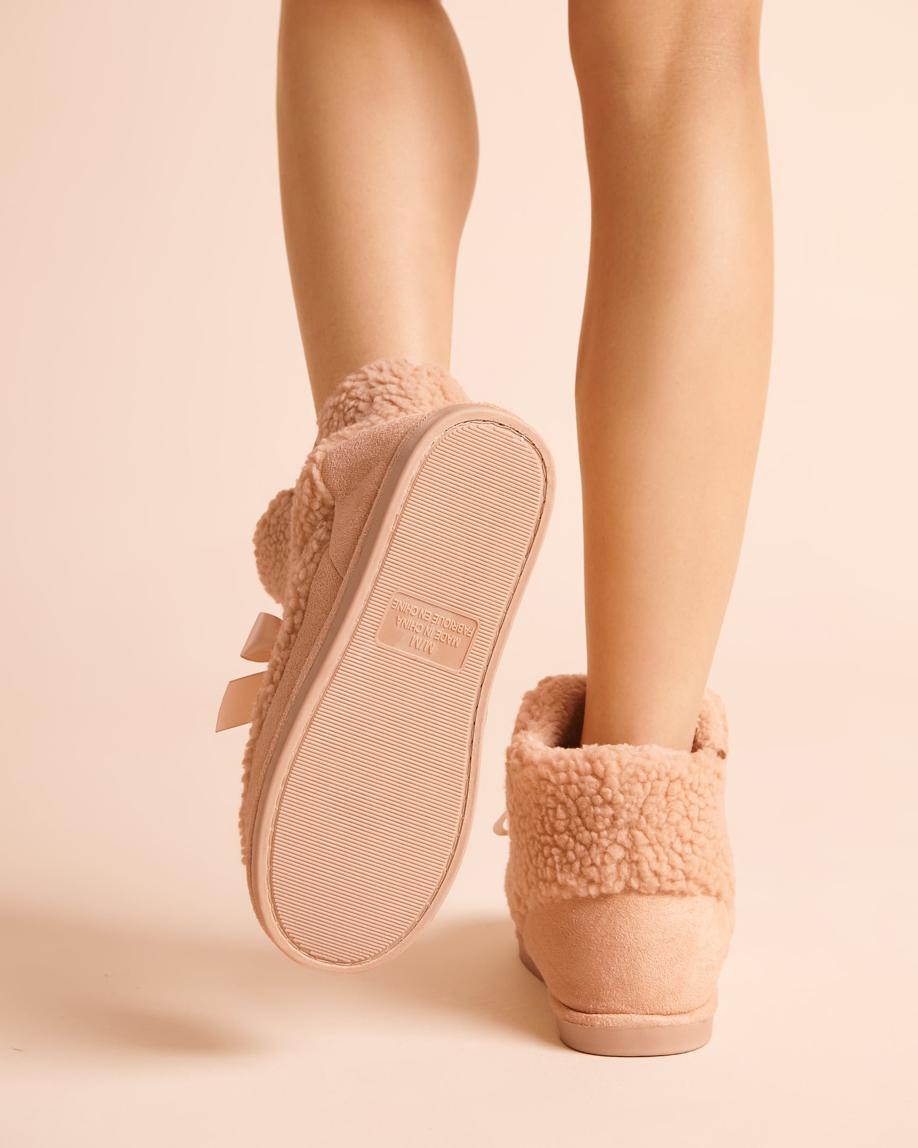 LA VIE EN ROSE Pompom Sherpa Bootie Slippers Beige 40700518 - View2