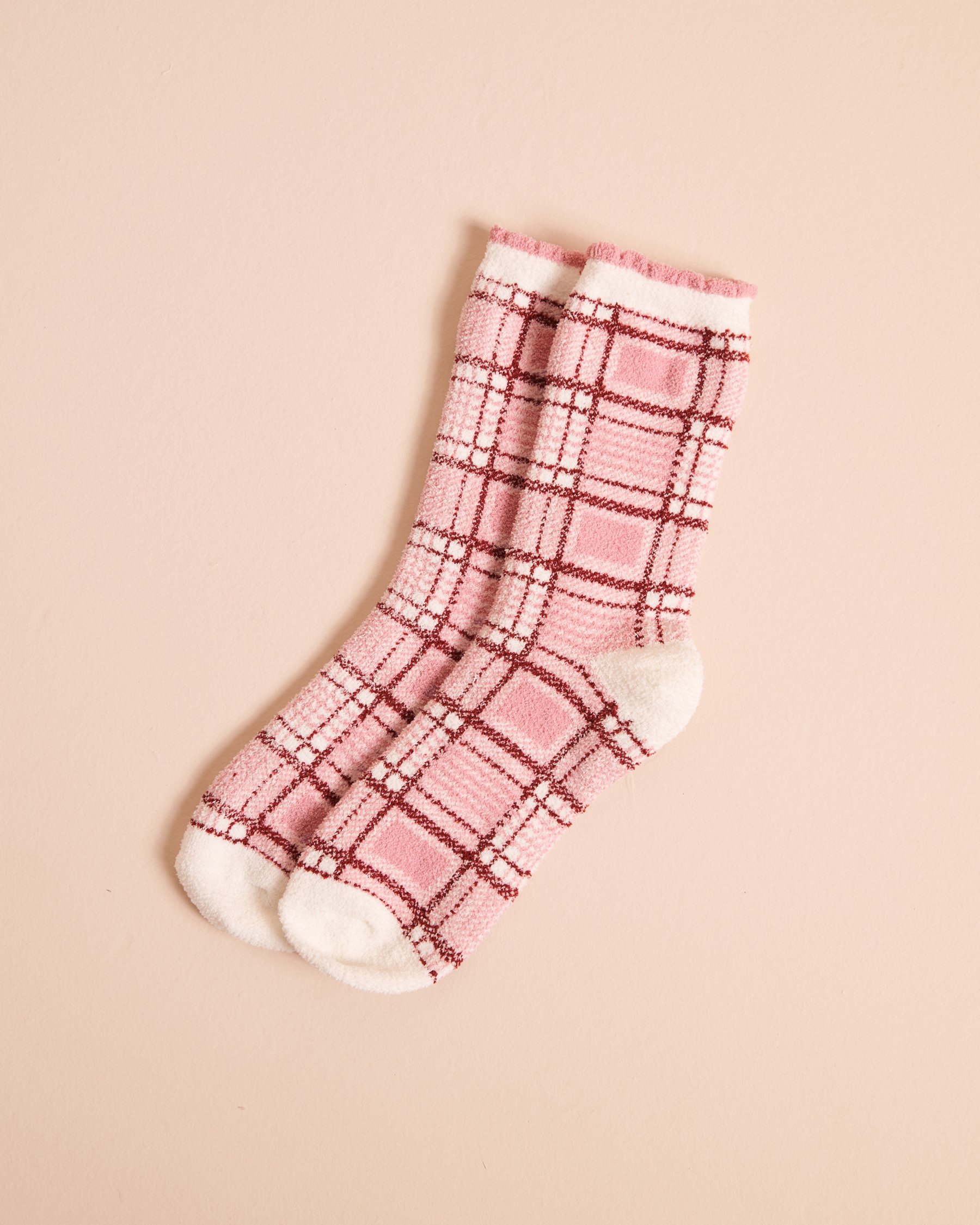 LA VIE EN ROSE Chenille Plaid Crew Socks Pink/Plaid 40700506 - View3