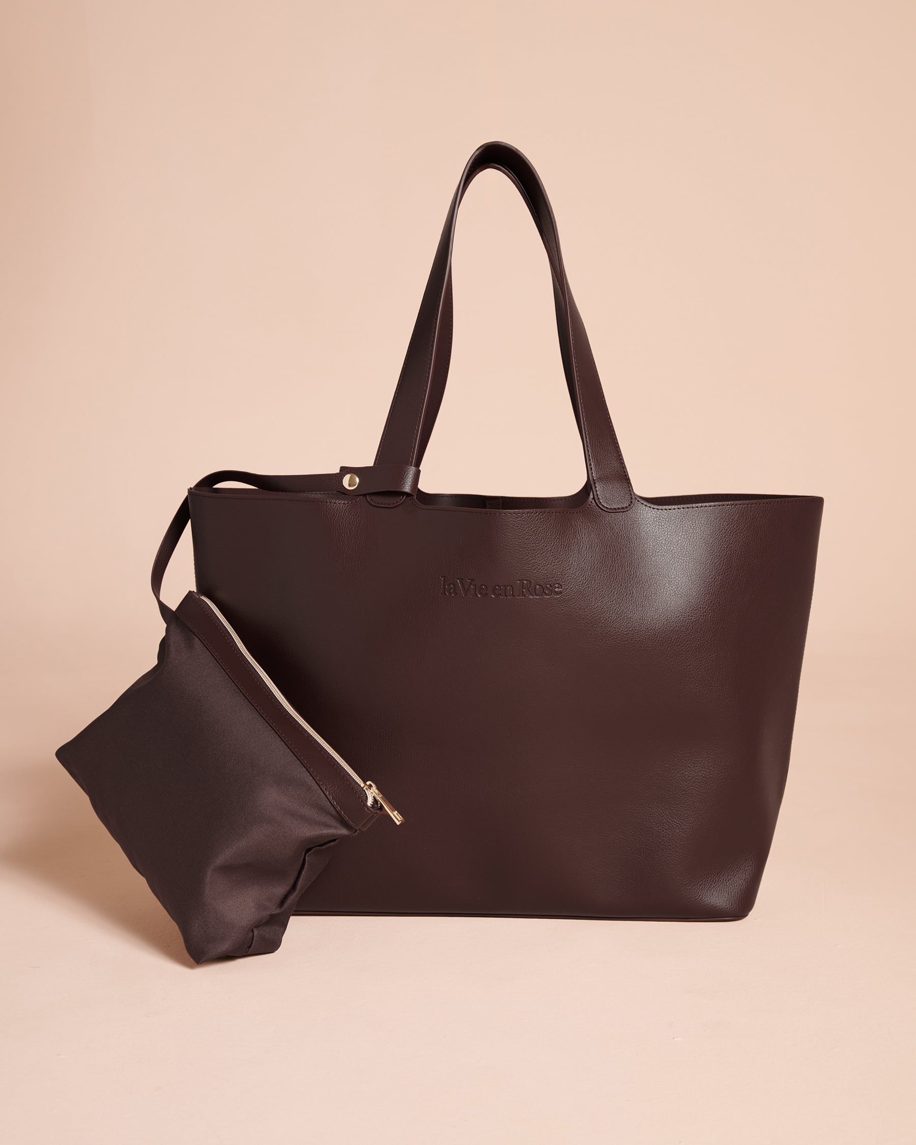 LA VIE EN ROSE Faux Leather Tote Bag Dark Chocolate 40700548 - View1