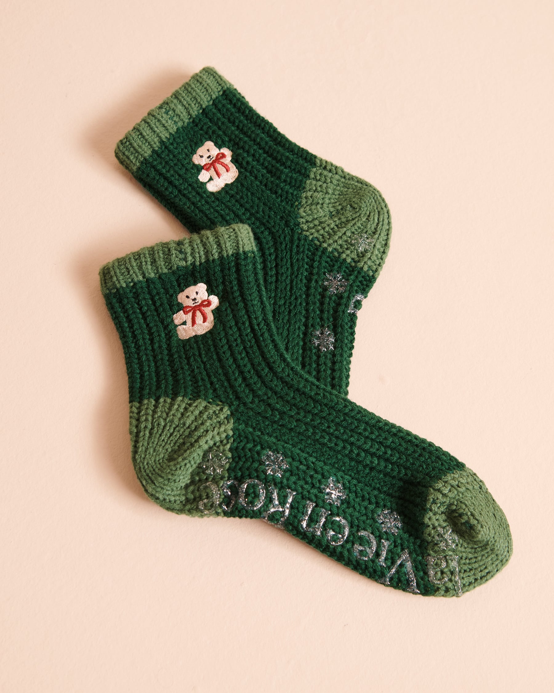 LA VIE EN ROSE Teddy Bear-Embroidered Socks Green/Teddy Bear 40700508 - View3