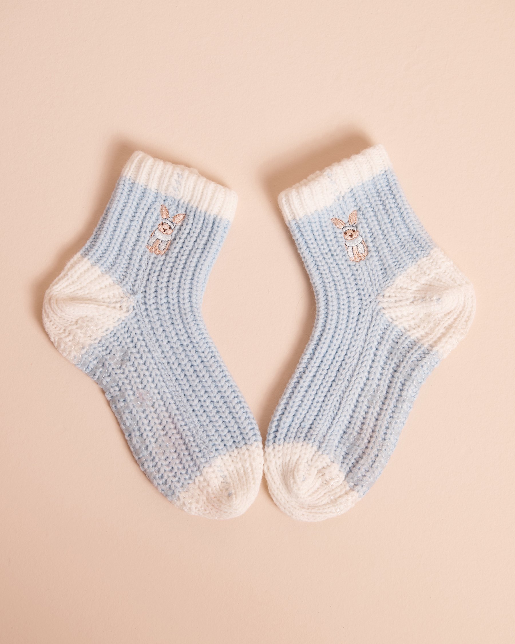LA VIE EN ROSE Chaussettes en tricot broderie lapin Bleu pâle/Lapin 40700508 - View3