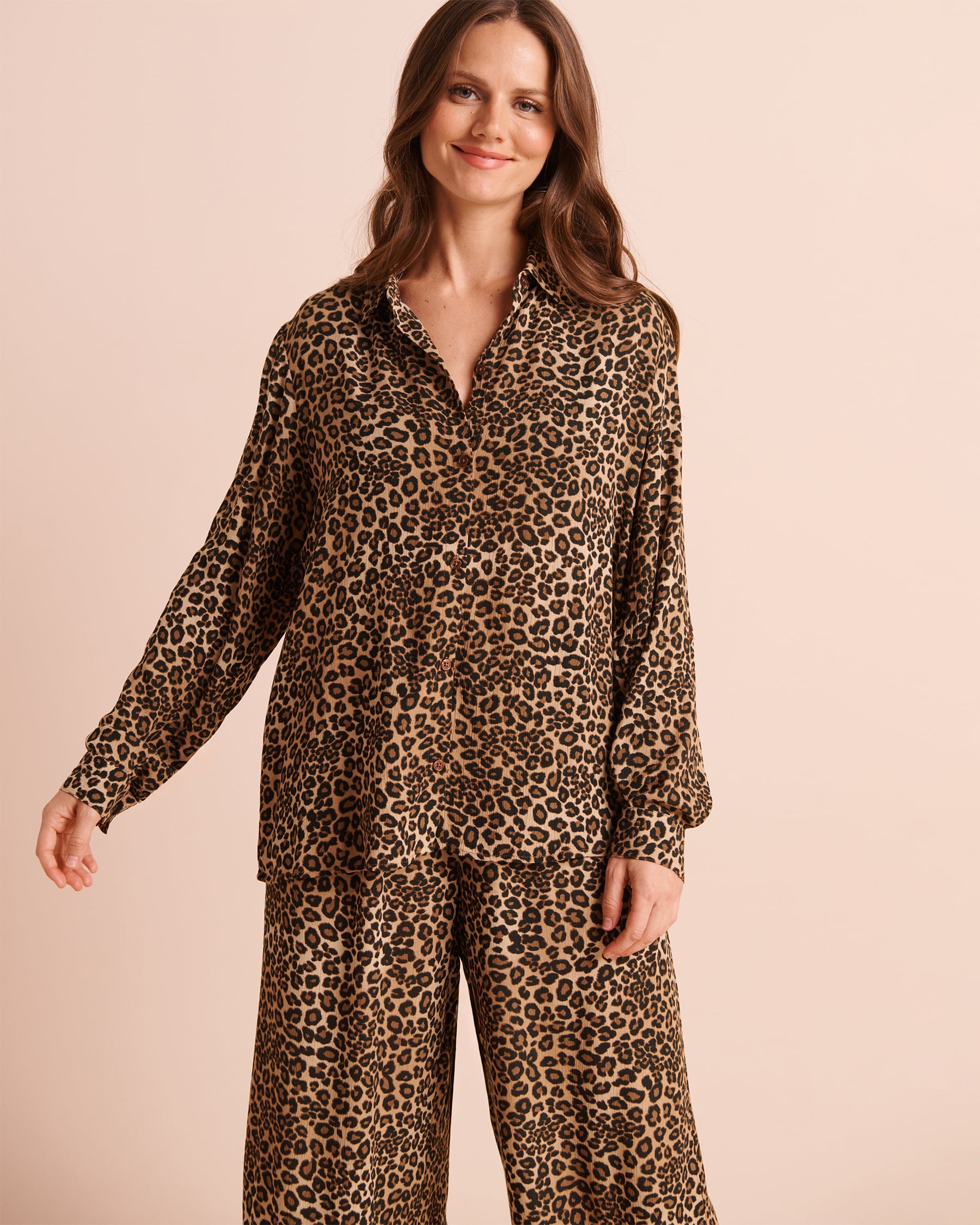 LA VIE EN ROSE AQUA Leopard Print Long Sleeve Button-down Shirt Leopard 80100057 - View1
