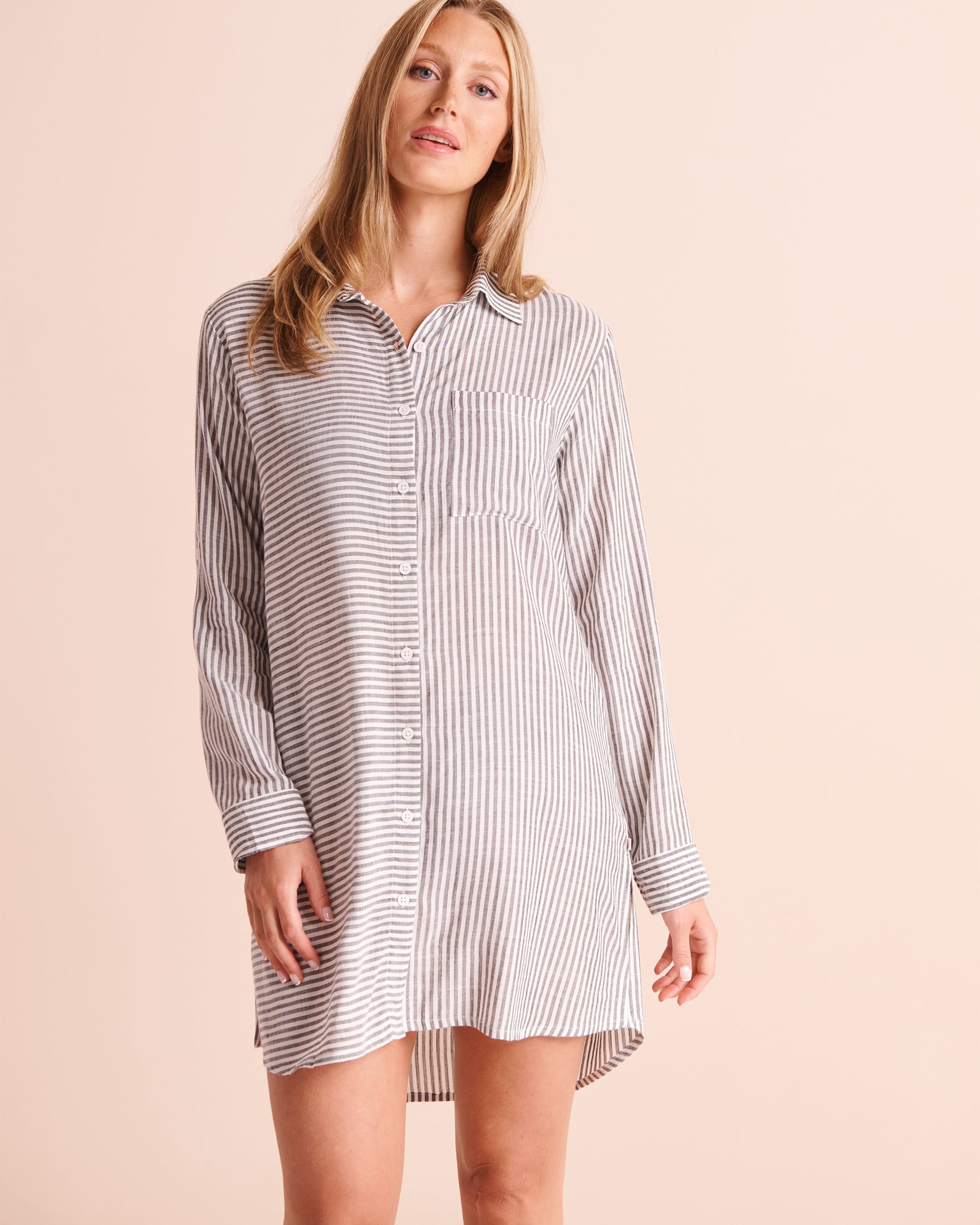 LA VIE EN ROSE AQUA Chemise longue rayée Rayures noires et blanches 80400087 - View1