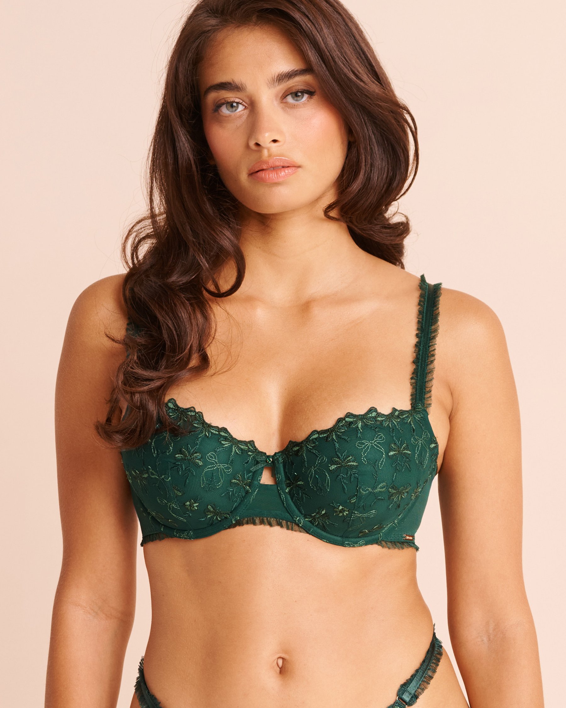 LA VIE EN ROSE Soutien-gorge doublure légère demi-buste flexible Vert sapin/Boucles 10200651 - View1