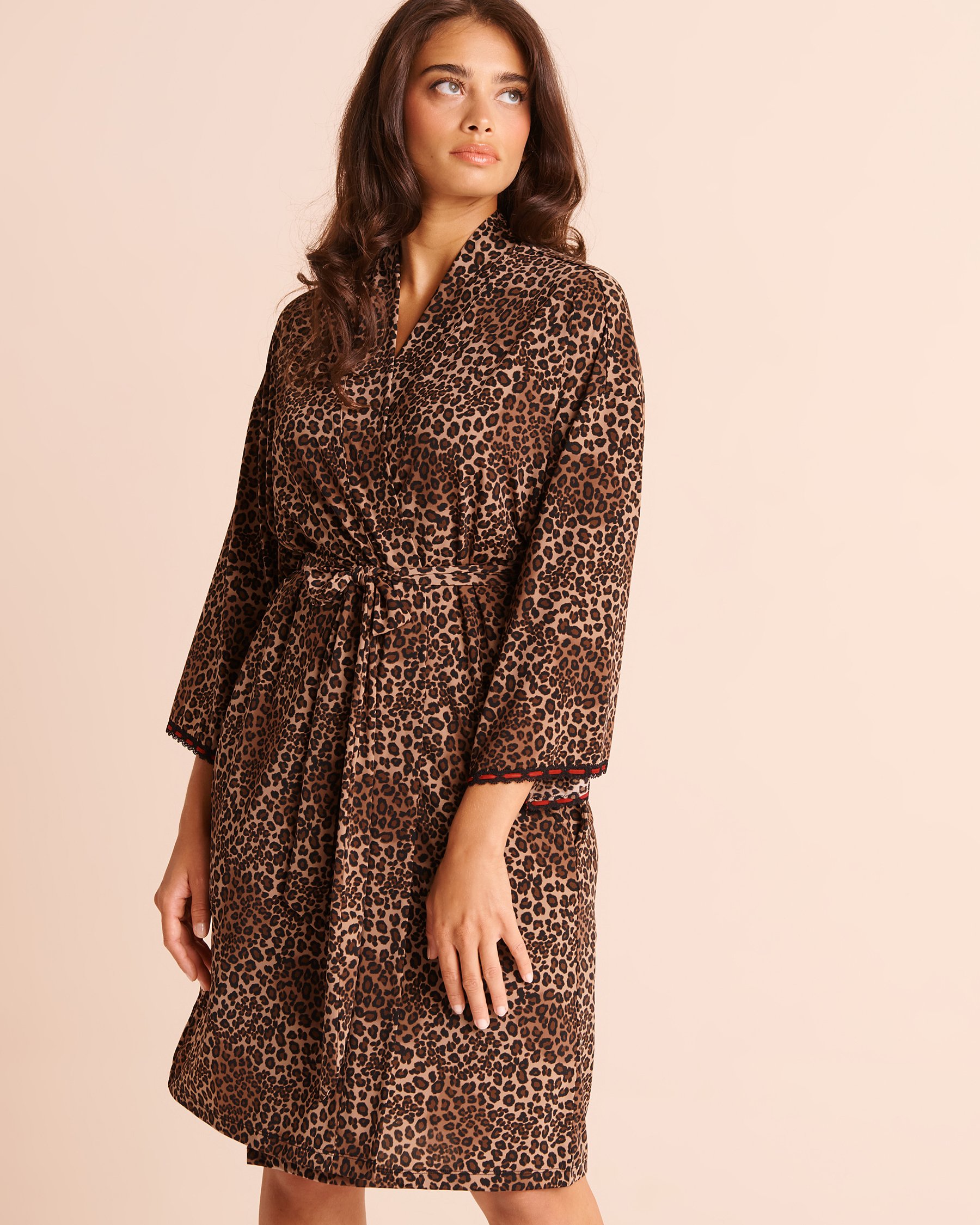 LA VIE EN ROSE Leopard Print Lace Trim Kimono Leopard 60600130 - View1