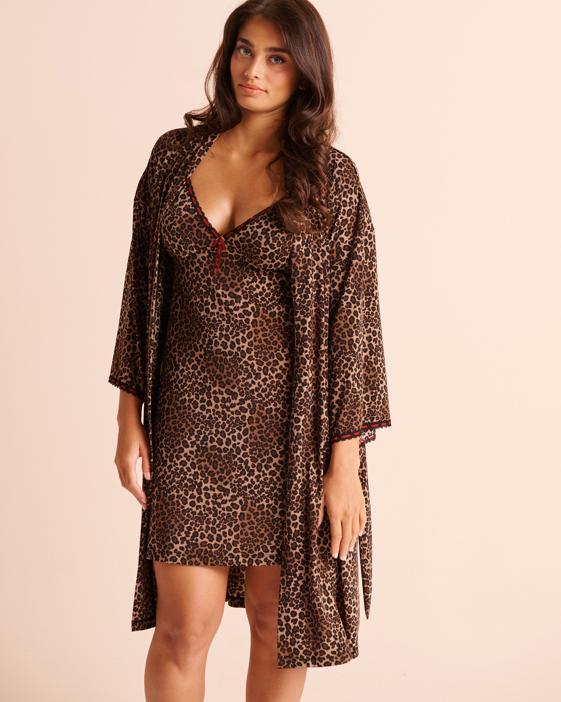 LA VIE EN ROSE Leopard Print Lace Trim Kimono Leopard 60600130 - View4