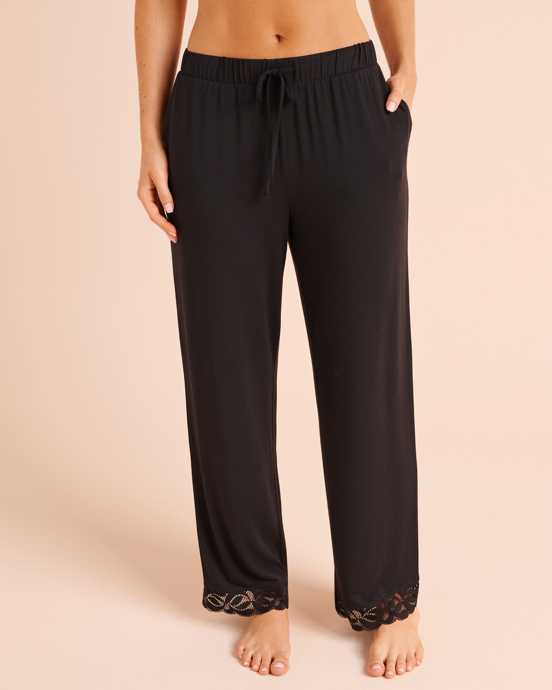 LA VIE EN ROSE Lace Trim Modal Pants Black 60200212 - View1