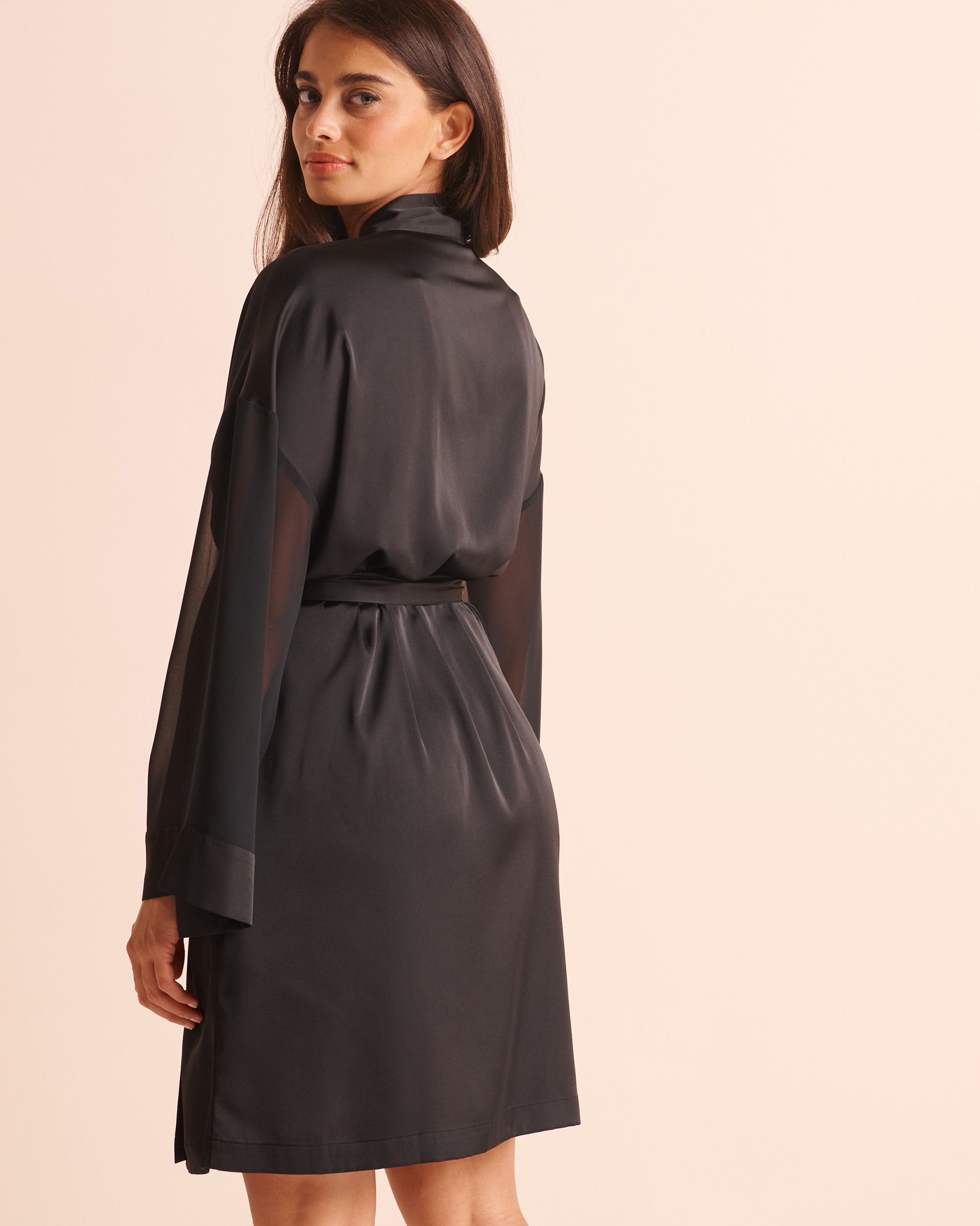 LA VIE EN ROSE Chiffon and Satin Kimono Black 60600133 - View3