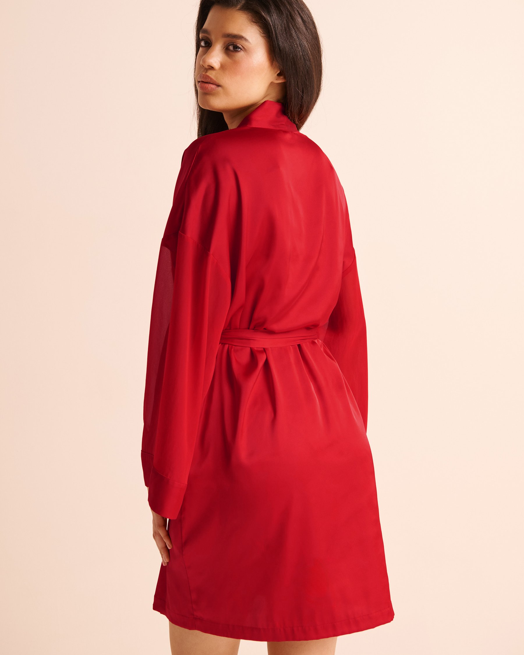 LA VIE EN ROSE Chiffon and Satin Kimono Candy Cane Red 60600133 - View4