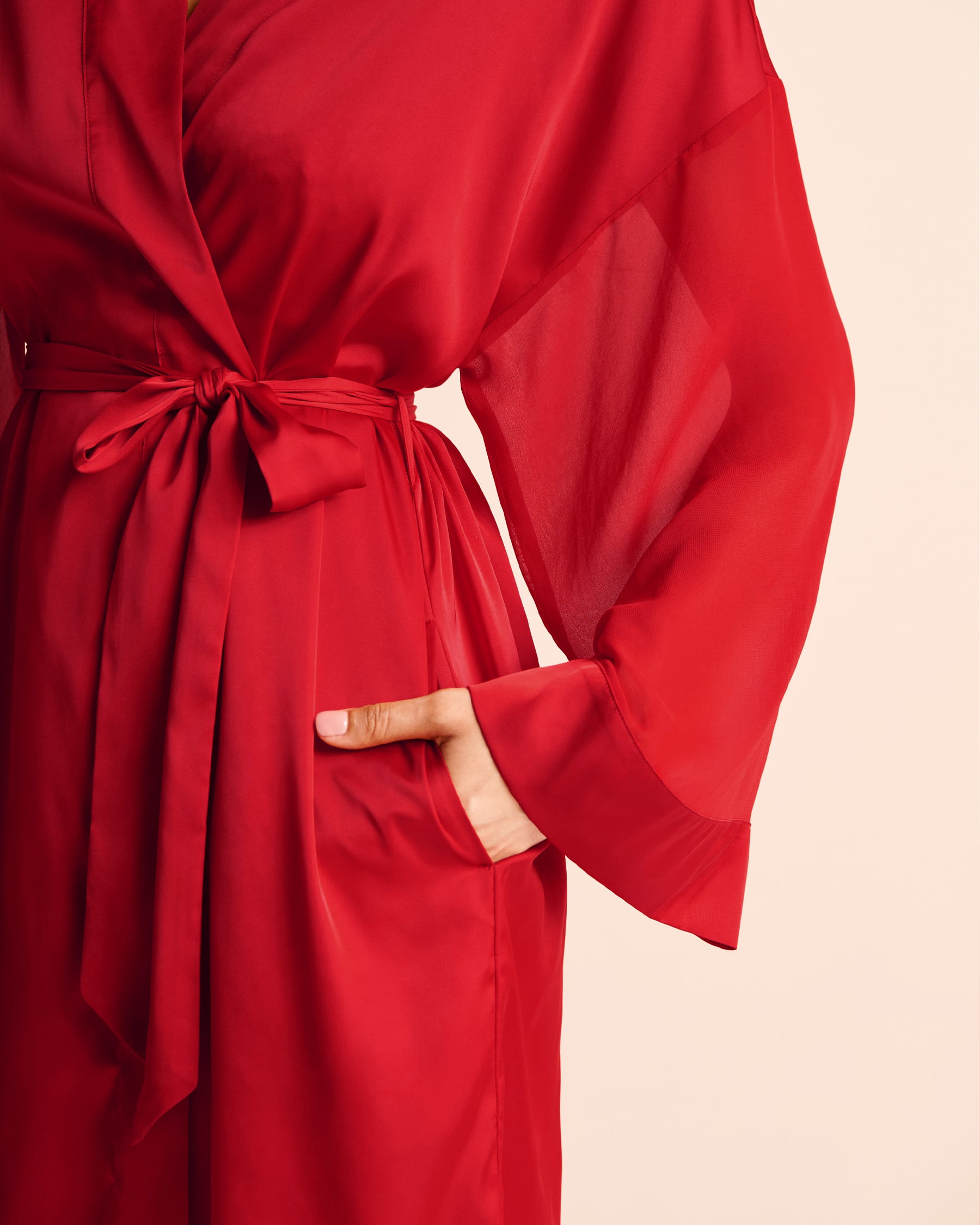 LA VIE EN ROSE Chiffon and Satin Kimono Candy Cane Red 60600133 - View5