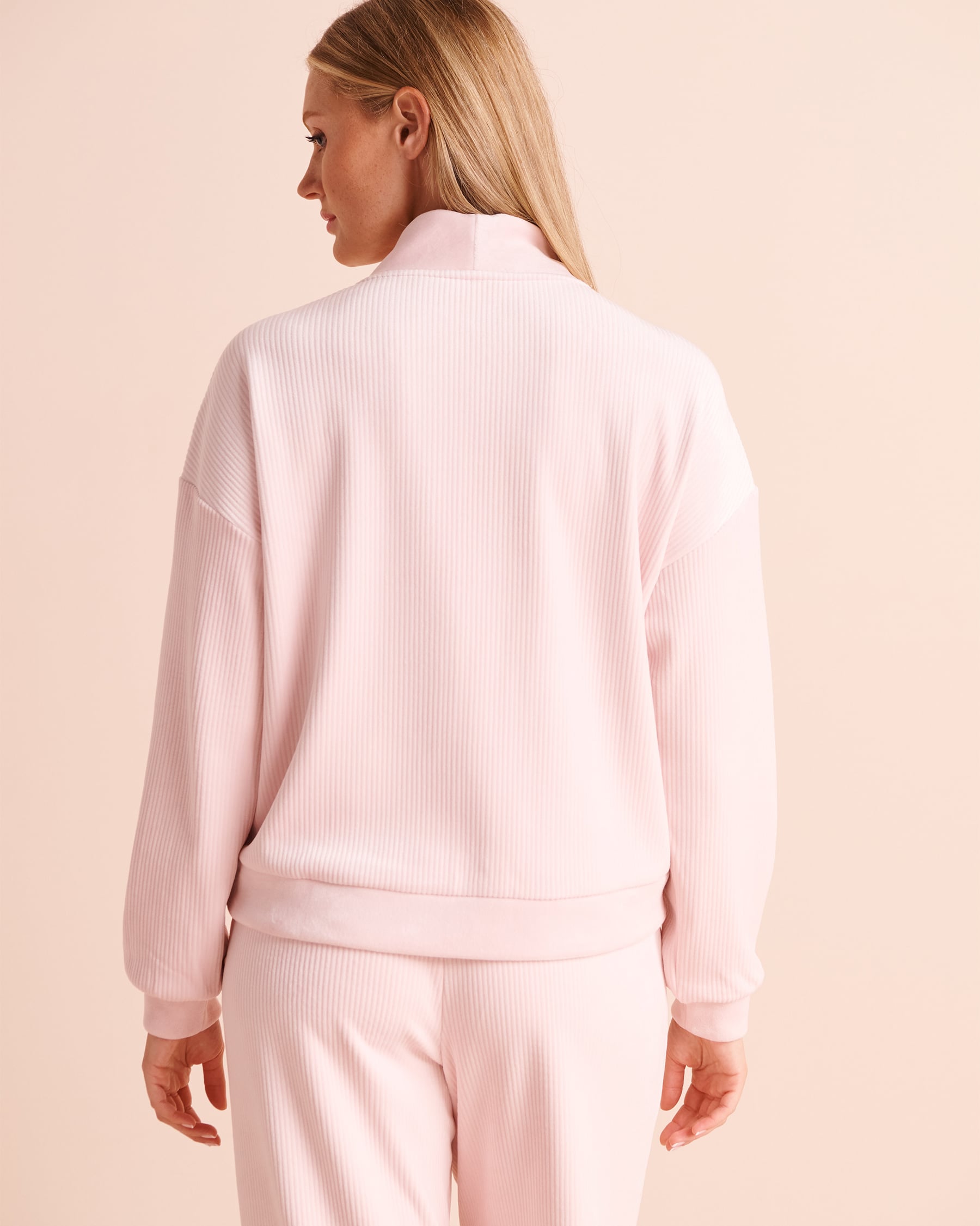 LA VIE EN ROSE Chandail demi-zip épais en tissu côtelé Rose pâle 50100150 - View2